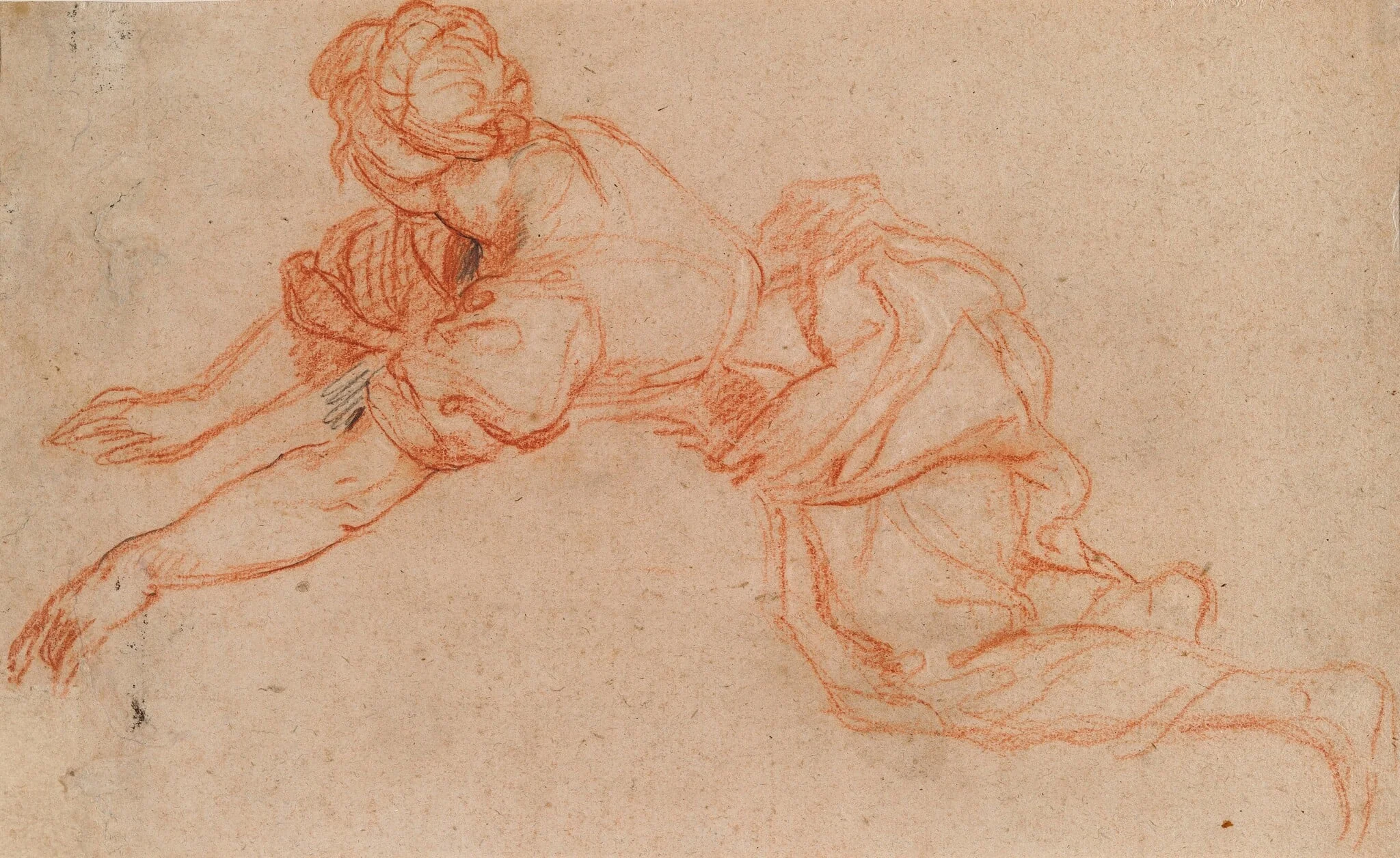 Young Woman Kneeling and Reaching Forward [verso], by Charles de La Fosse, chalk, 1698