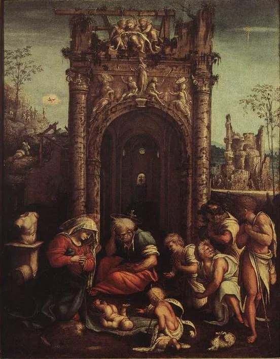 The Adoration of the Shepherds, by Amico Aspertini, oil, 1530
