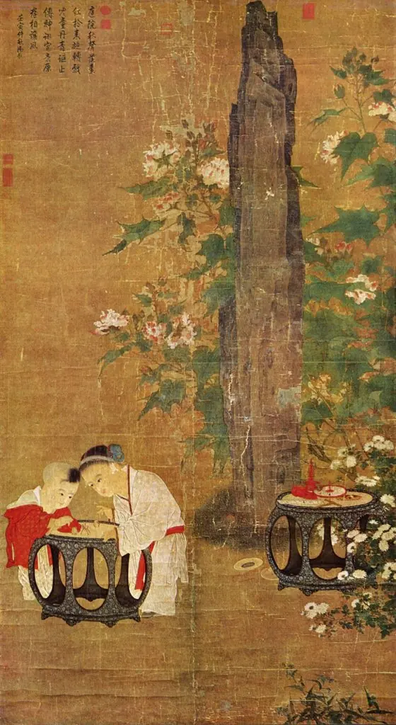 Children Playing in an Autumn Garden