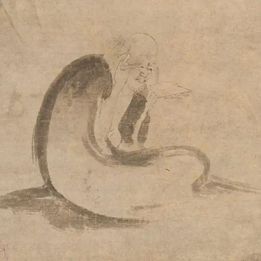 元   佚名  玉谿思珉題贊   對月圖   軸|Reading a Sutra by Moonlight