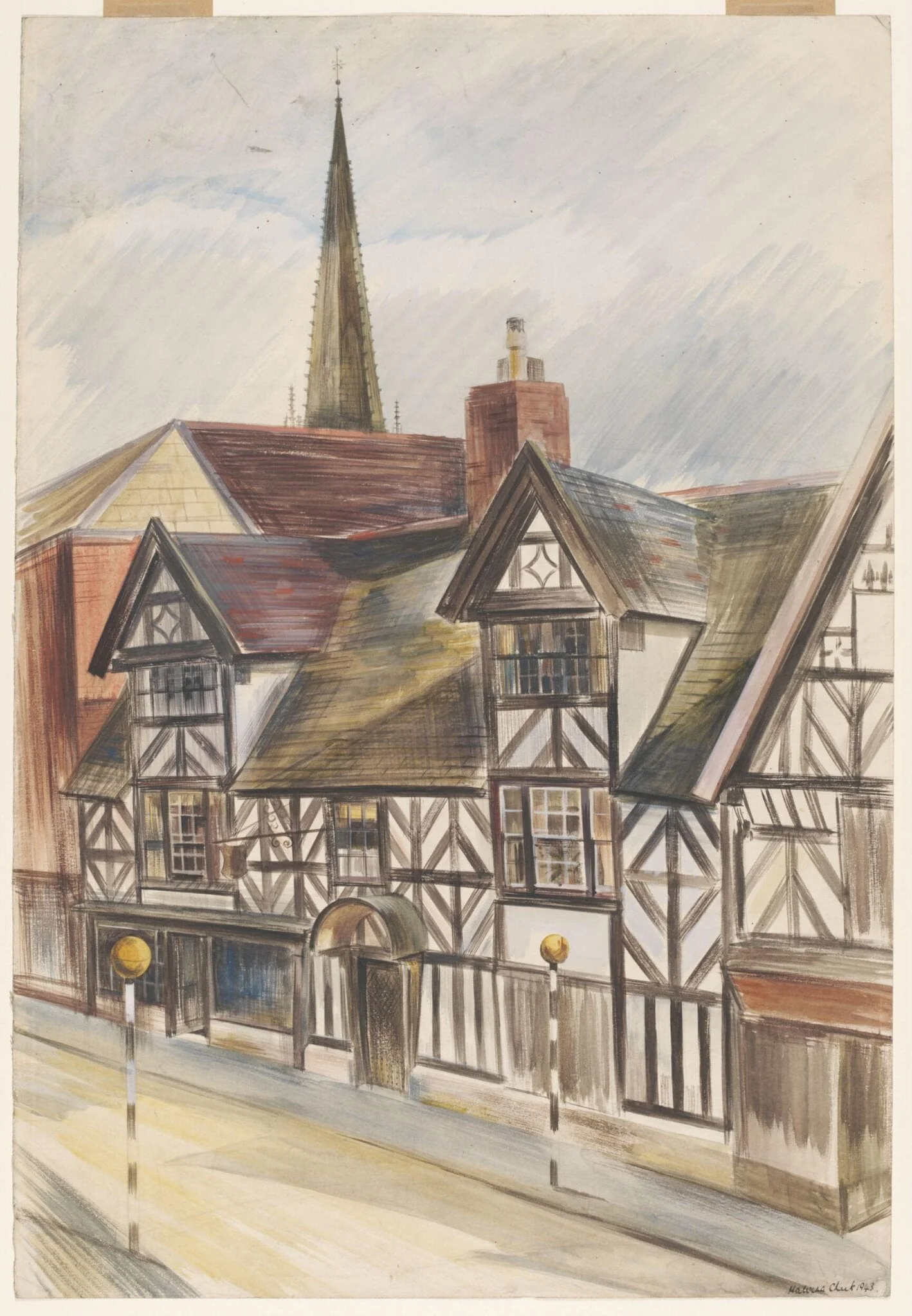 Old Houses, Cheadle, by Cheek, watercolor, 1943