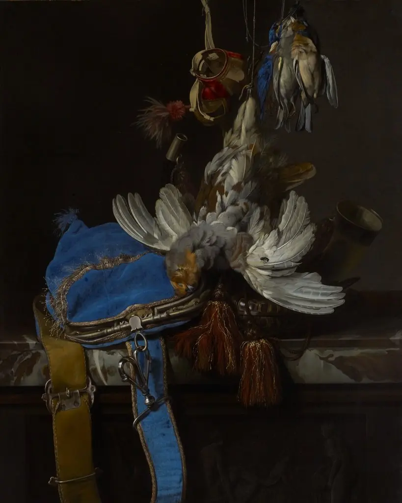 Hunt Still Life with a Velvet Bag on a Marble Ledge