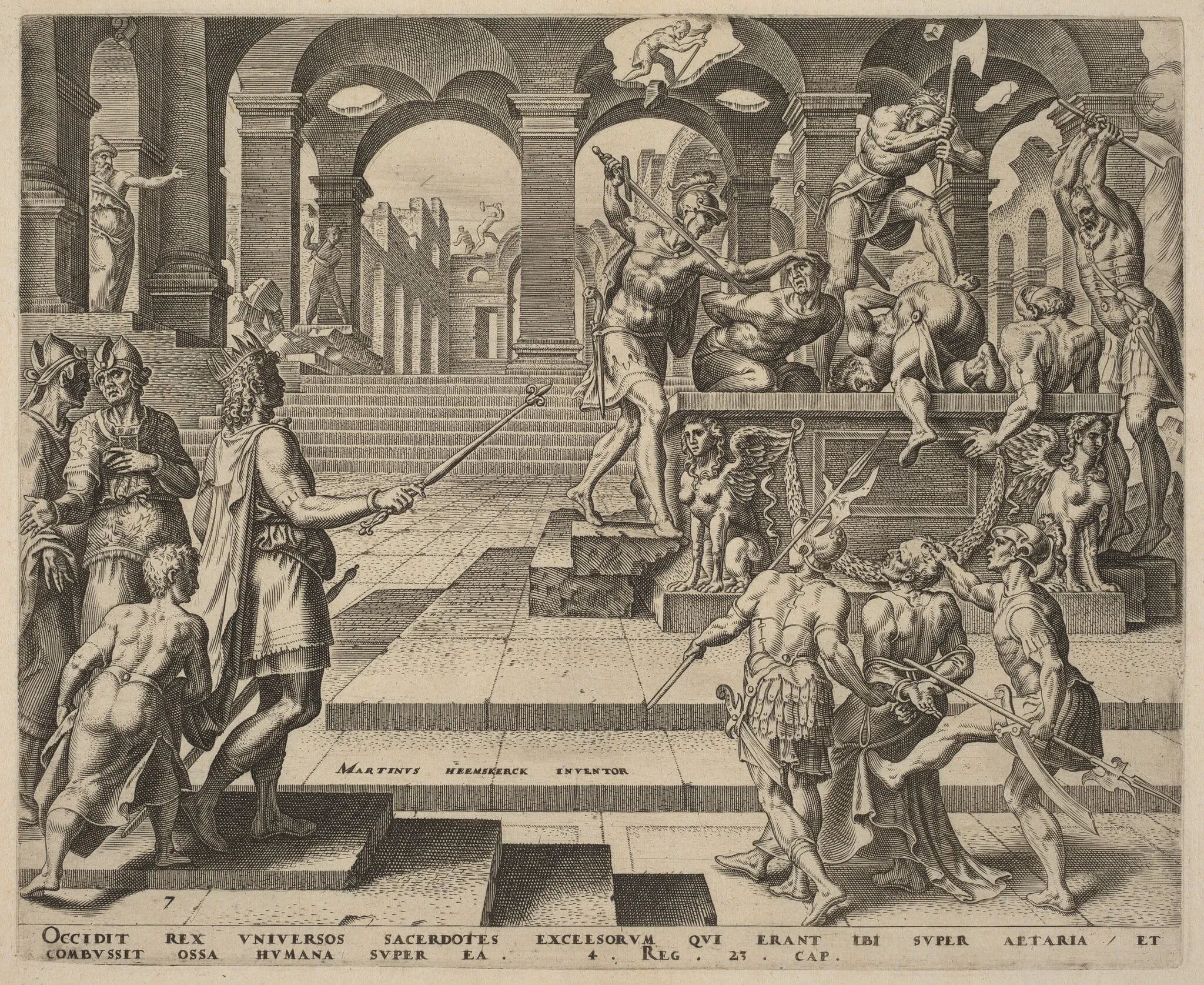 The Slaughter of the Priests of Samaria, by Philip Galle, ink, 1569