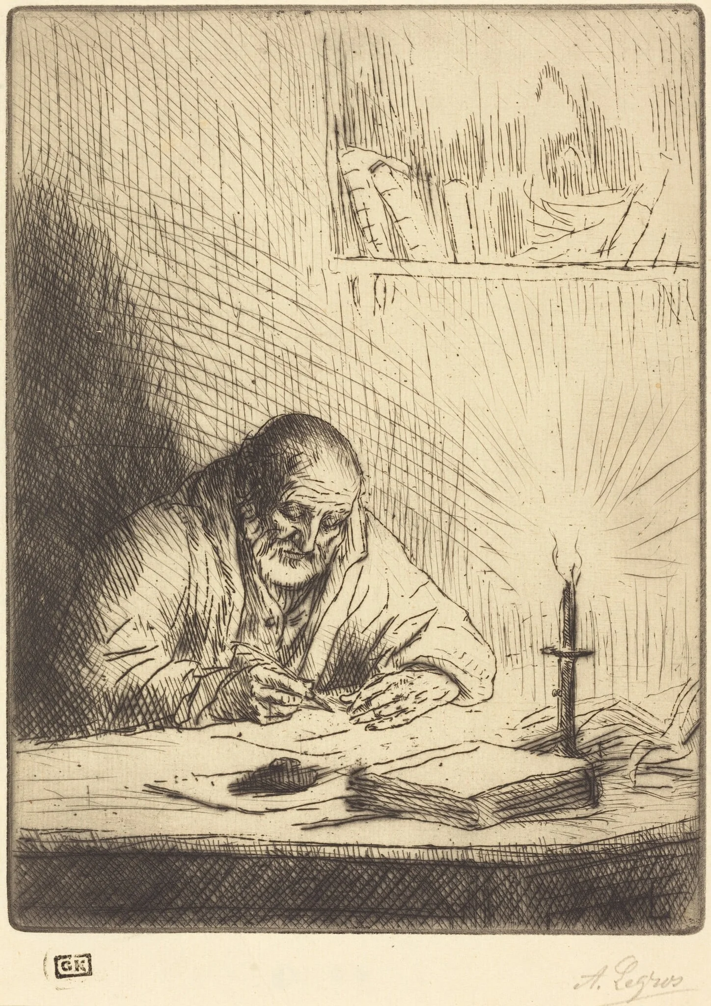 Archeologist (L'archeologue), by Alphonse Legros, ink, 1874