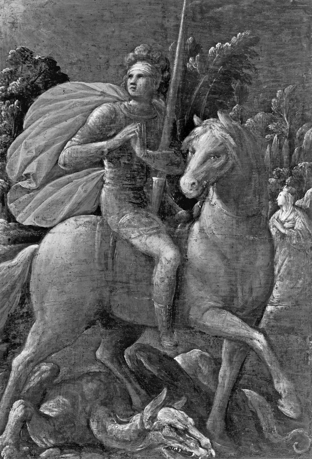 Saint George and the Dragon, by Cesare Rossetti, oil, 1632