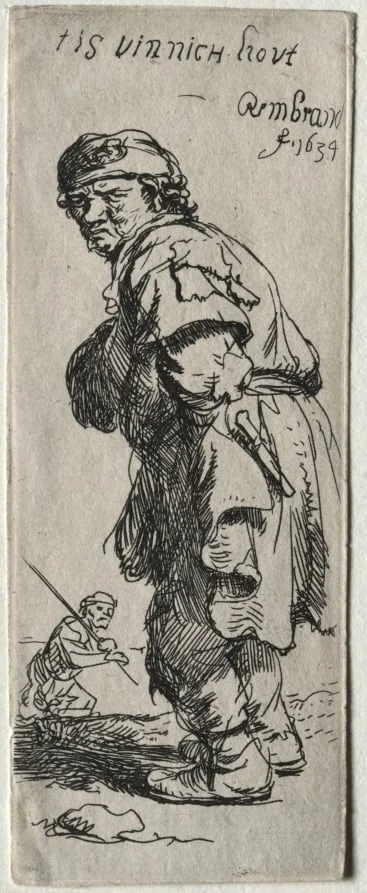 A Peasant Calling Out: "it's very cold", by Rembrandt, 1634