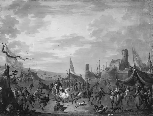 A Winter Scene with Sleigh-Riders and Skaters