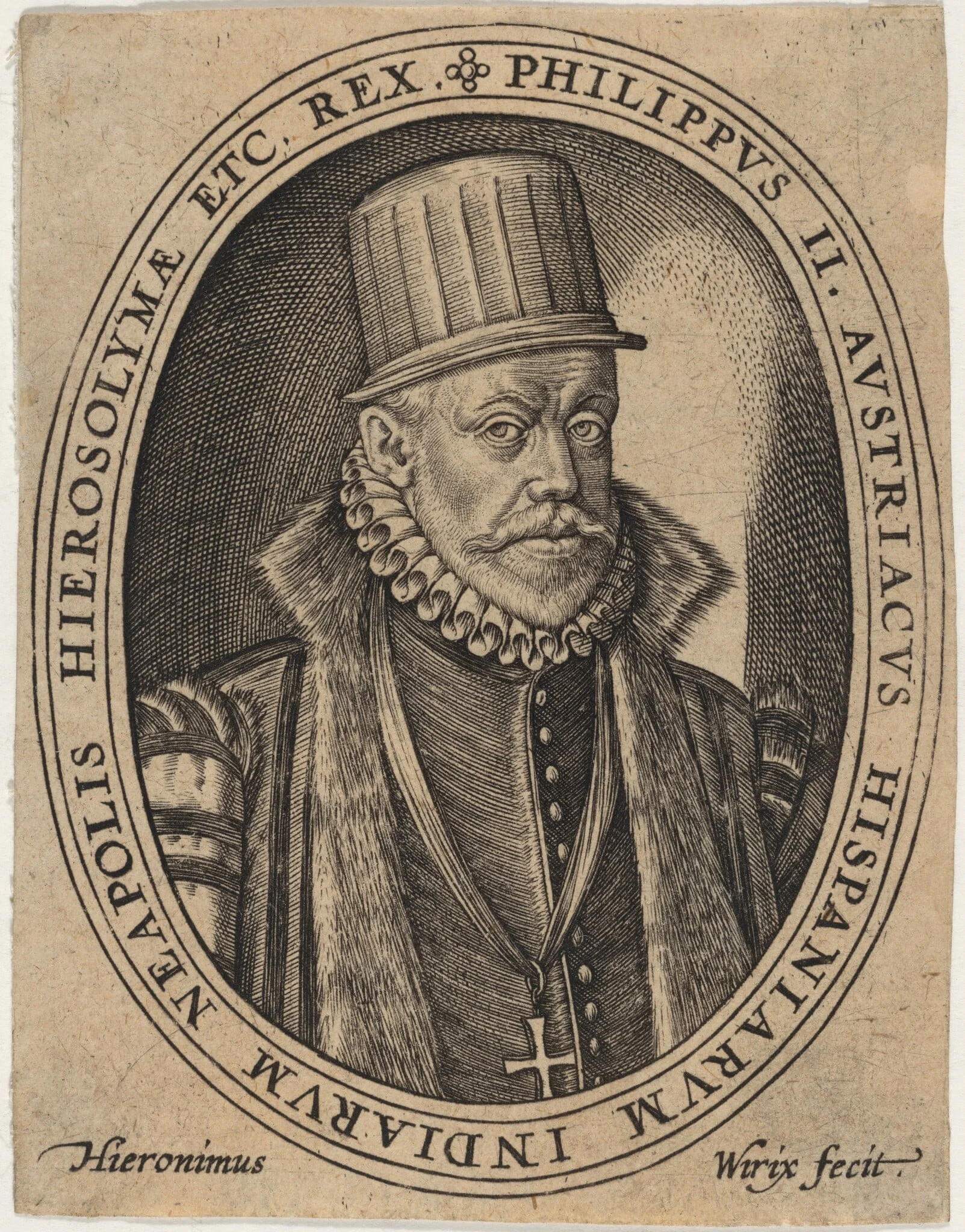 Philip II, King of Spain, by Hieronymus Wierix, ink, 1586