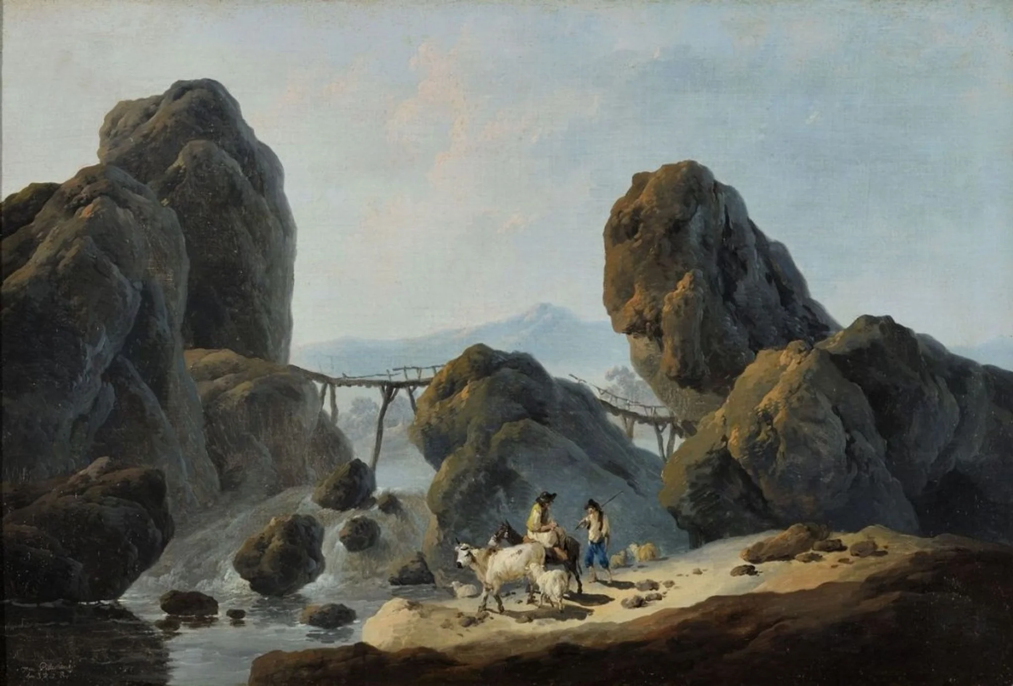 Rustic bridge leaning on rocks, by Jean Pillement, oil, 1798