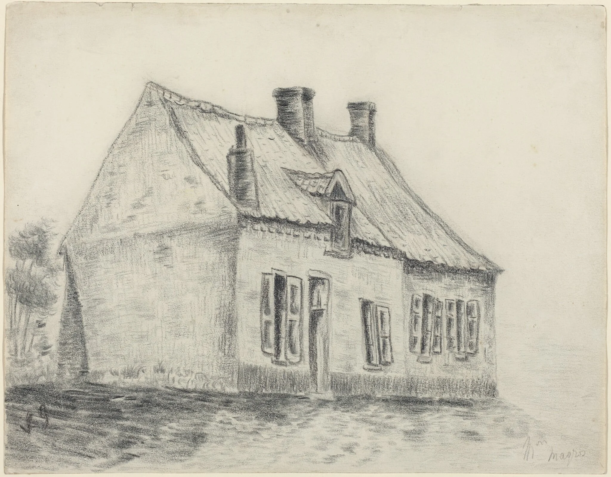 The Magrot House, Cuesmes, by Vincent van Gogh, charcoal, 1880