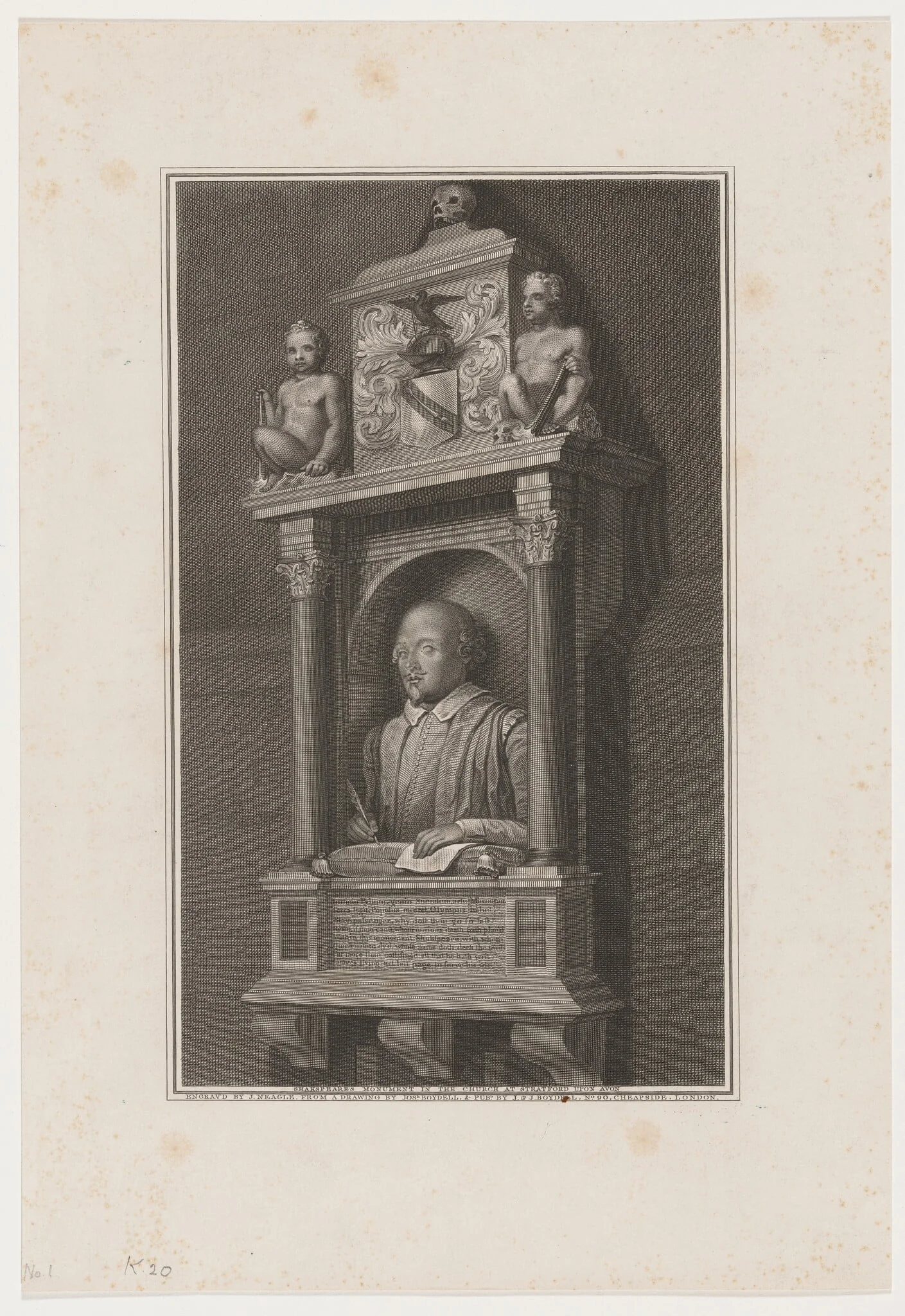 Shakespeare Monument in Church at Stratford-on-Avon, by James Neagle, ink, 1796