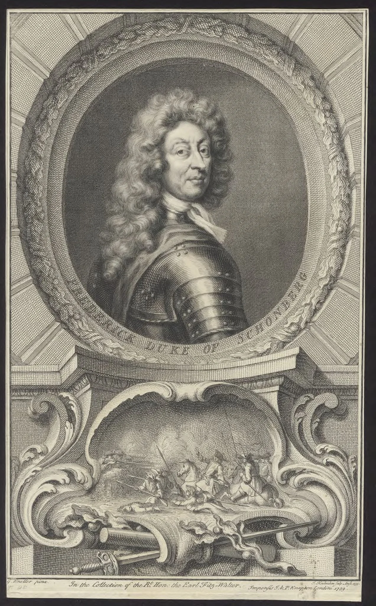 Portrait of Frederick Duke of Schonberg, by Jacob, Houbraken, unspecified, 1739