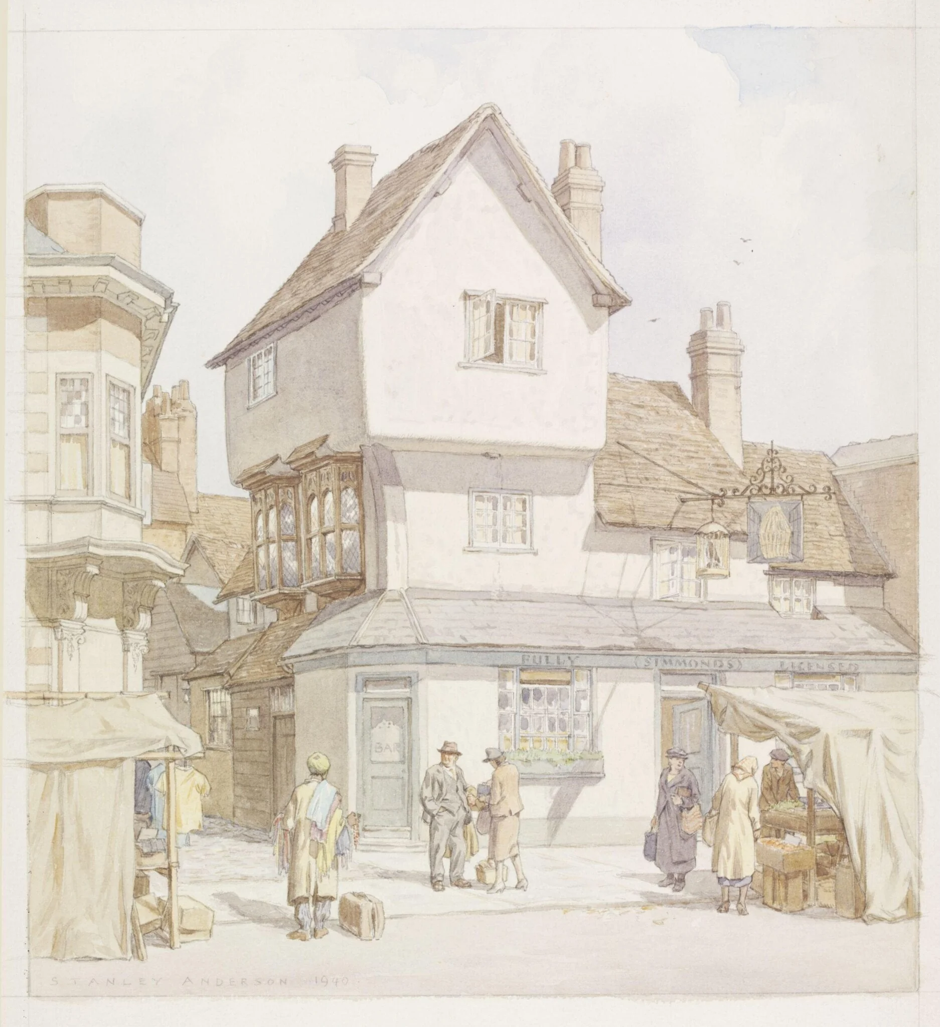 The Birdcage Inn, Thame, by Anderson, watercolor, 1940