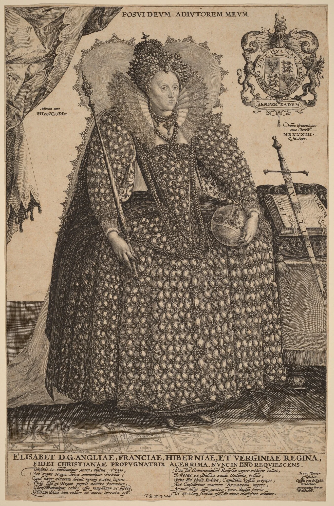 Elizabeth, Queen of England, by Crispijn van de Passe I, ink, 1603