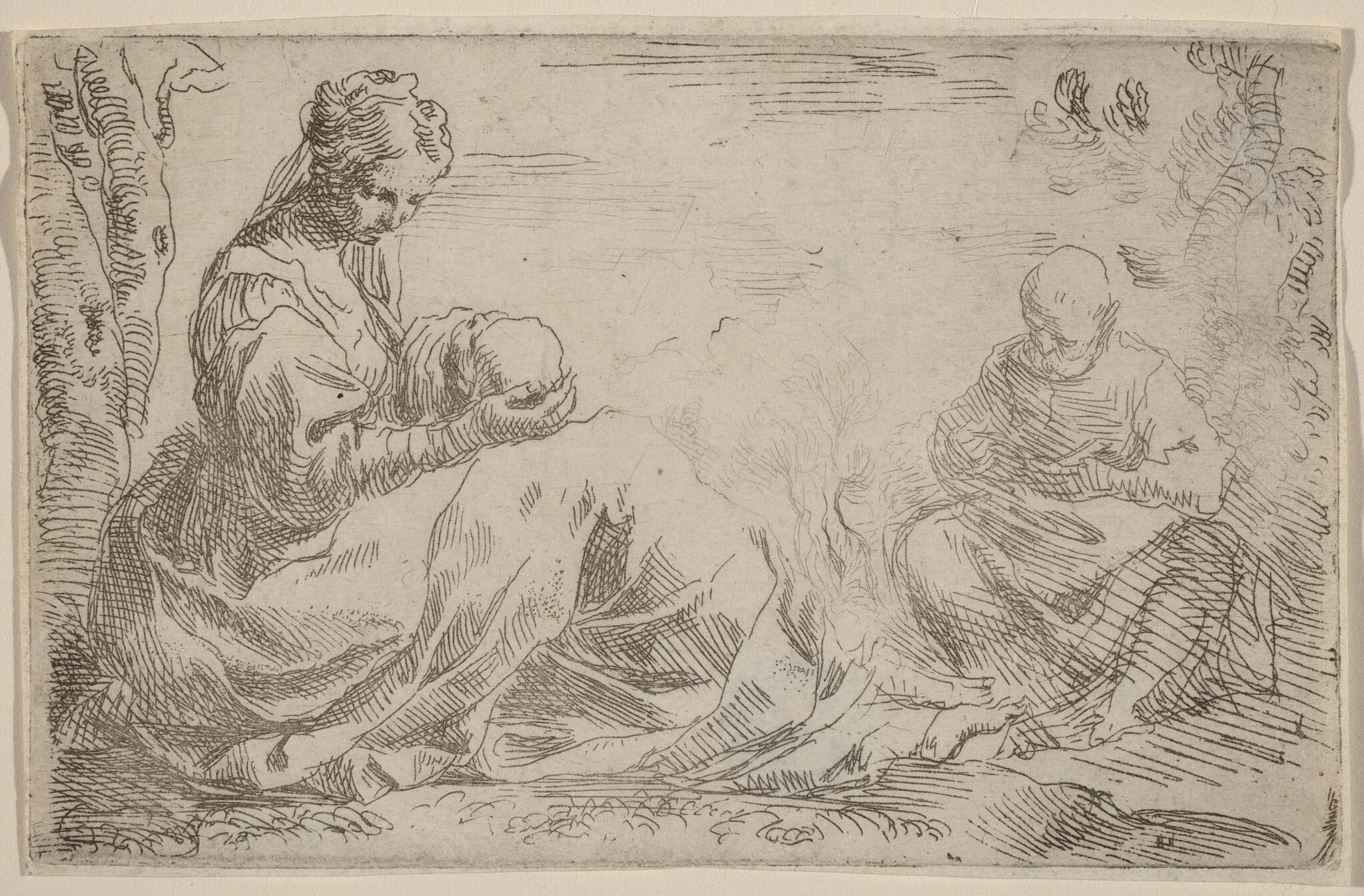 The Rest on the Flight into Egypt, by Simone Cantarini, ink, 1630