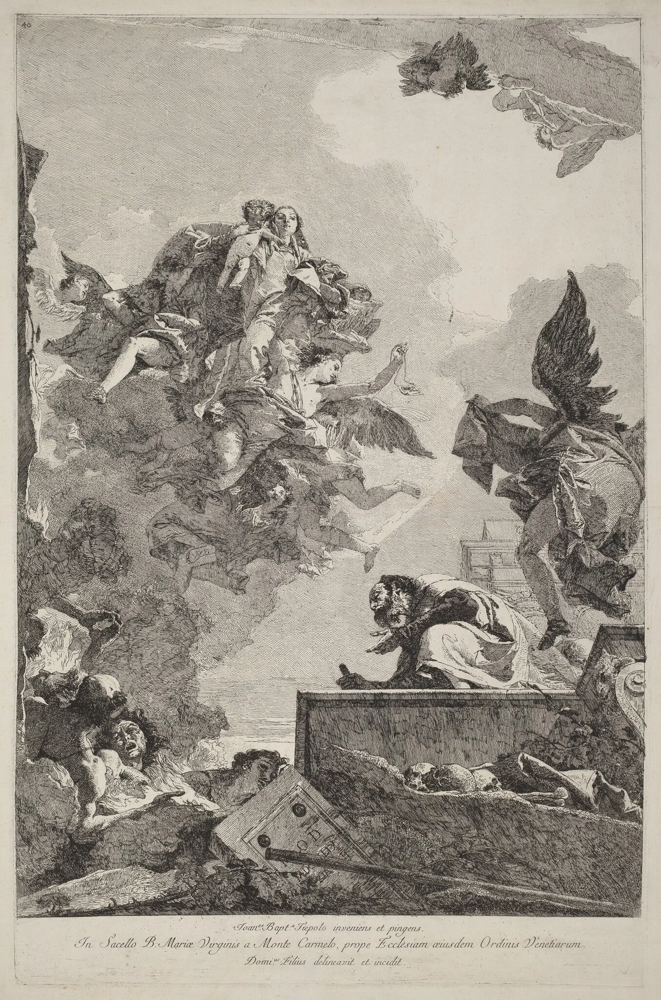 The Madonna del Carmelo Appearing to Saint Simon Stock, by Giovanni Domenico Tiepolo, ink, 1759