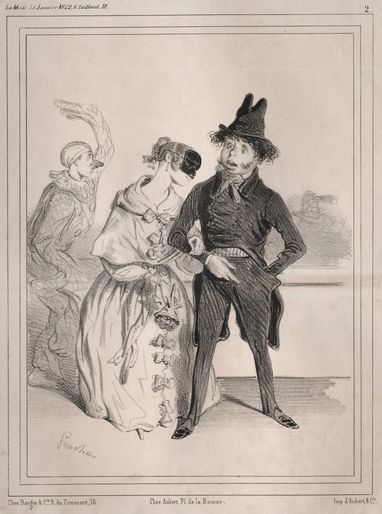 Pochades de carnaval:  C'est singulier! elle me dit que je suis Philibert Désormeaux, et que je passe pour un imbecile!! ....où diable à-t-elle sù cela?