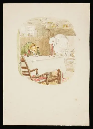 The fox and the stork eating a meal