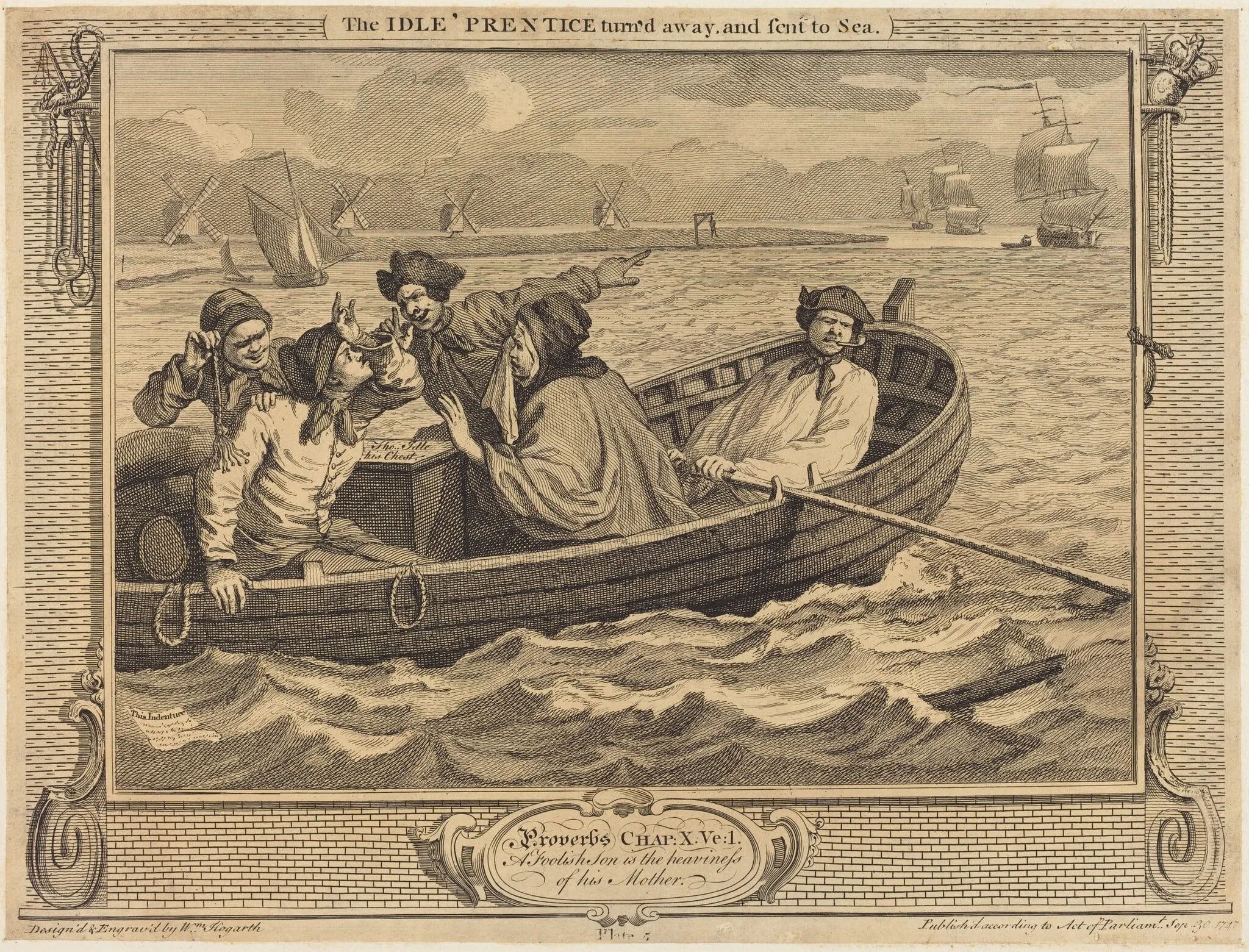 The Idle 'Prentice turn'd away, and sent to Sea, by William Hogarth, ink, 1747