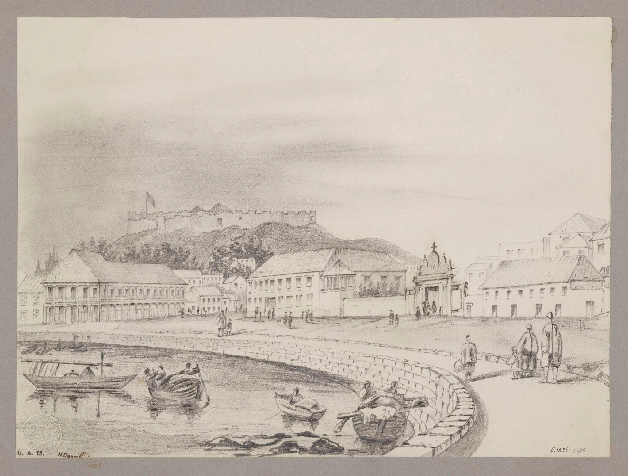 Houses of Mr. Whiteman ("the forty-pillared house") and Captain Elliott, and Monte Fort, Macao, by Unknown, 1