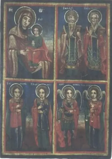 Maica Domnului cu Pruncul Hodighitria (Călăuzitoarea), Sfinții Nicolae și Haralambie, Sfinții mucenici Gheorghe și Dimitrie și Arhanghelii Mihail și Gavril