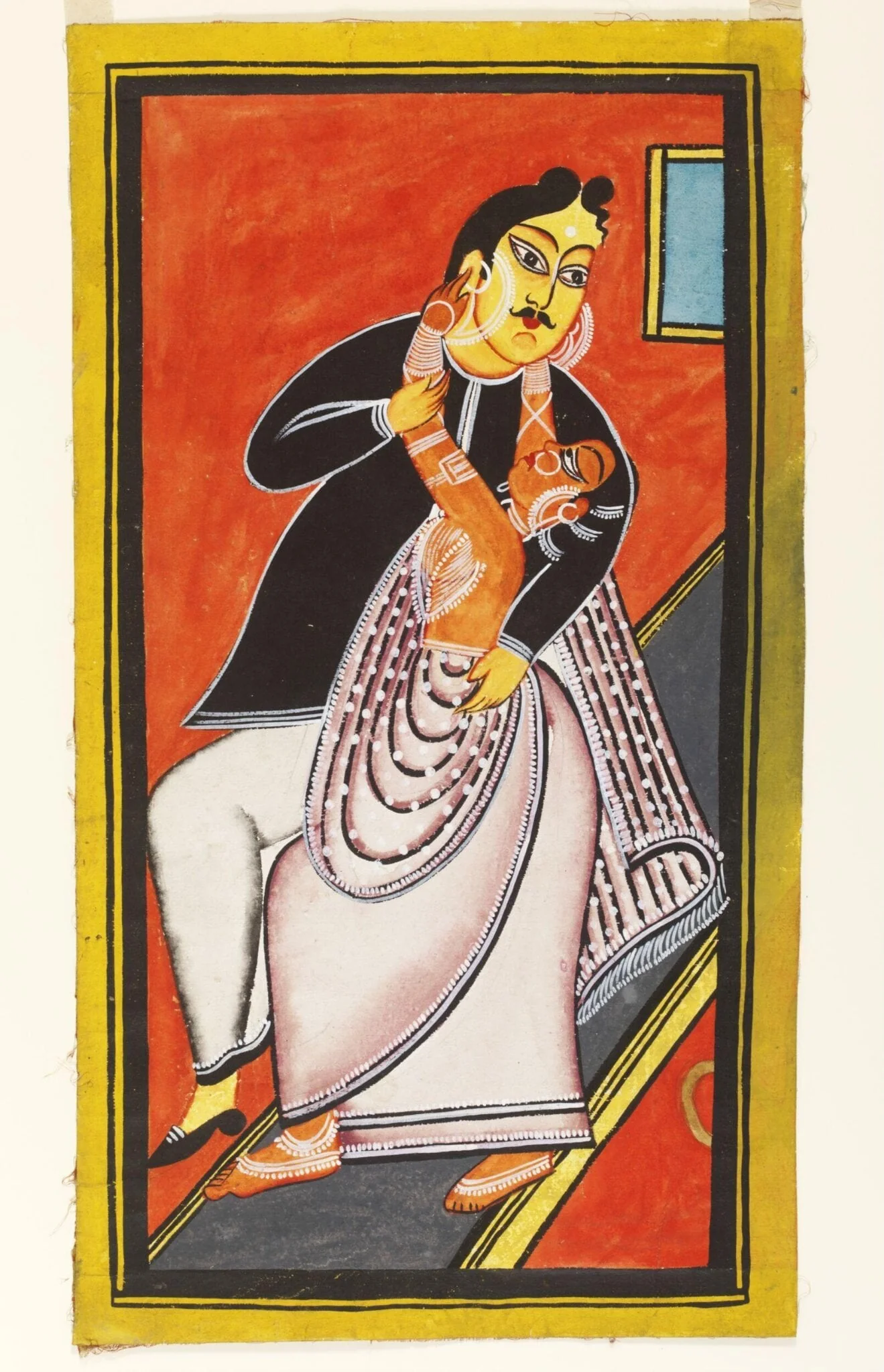 A babu and bibi embracing, by Ranjit Chitrakar, paint, 1996
