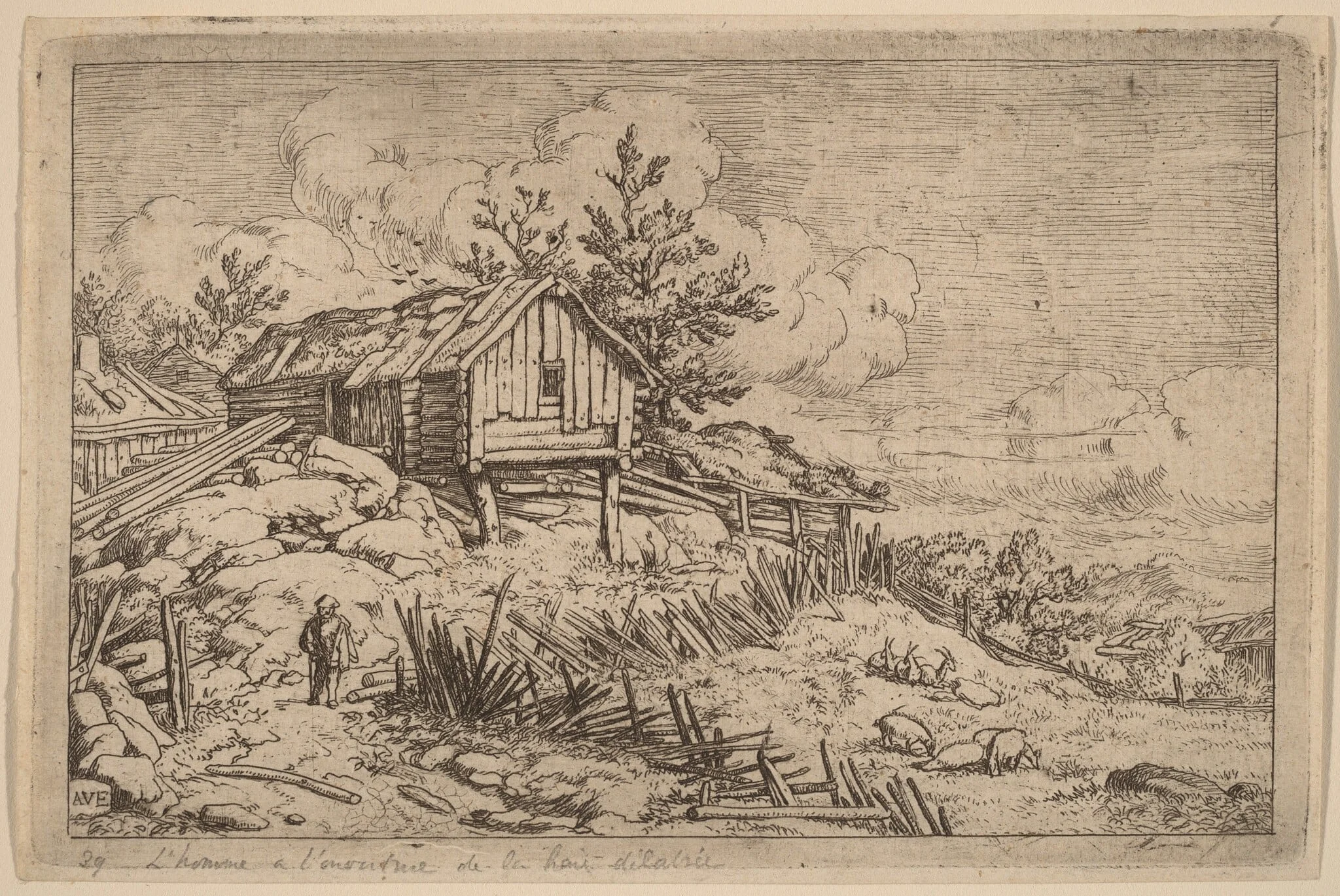 Man near Entry of a Ruinous Hedge, by Allart van Everdingen, ink, 1650