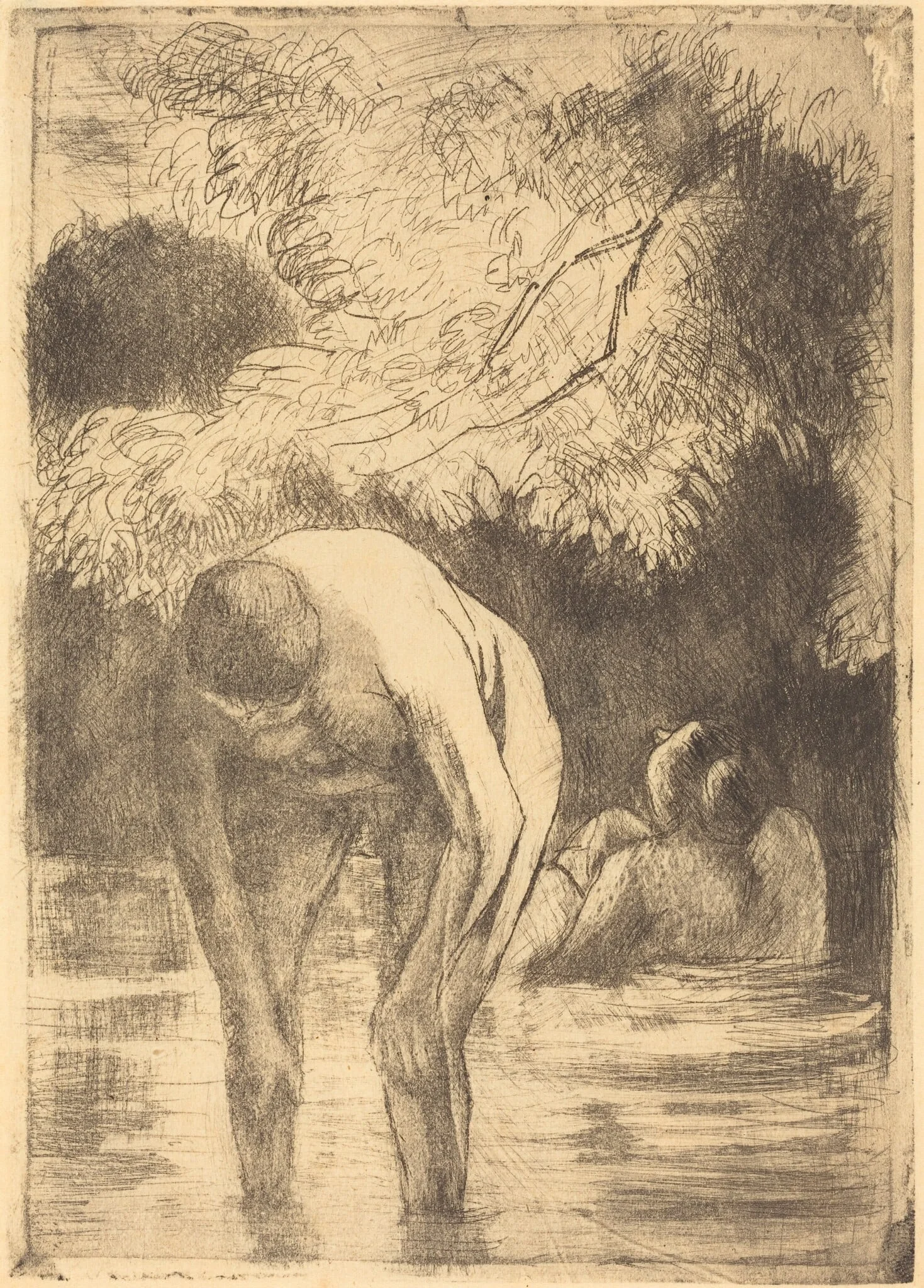 Two Women Bathing (Les deux baigneuses), by Camille Pissarro, ink, 1895