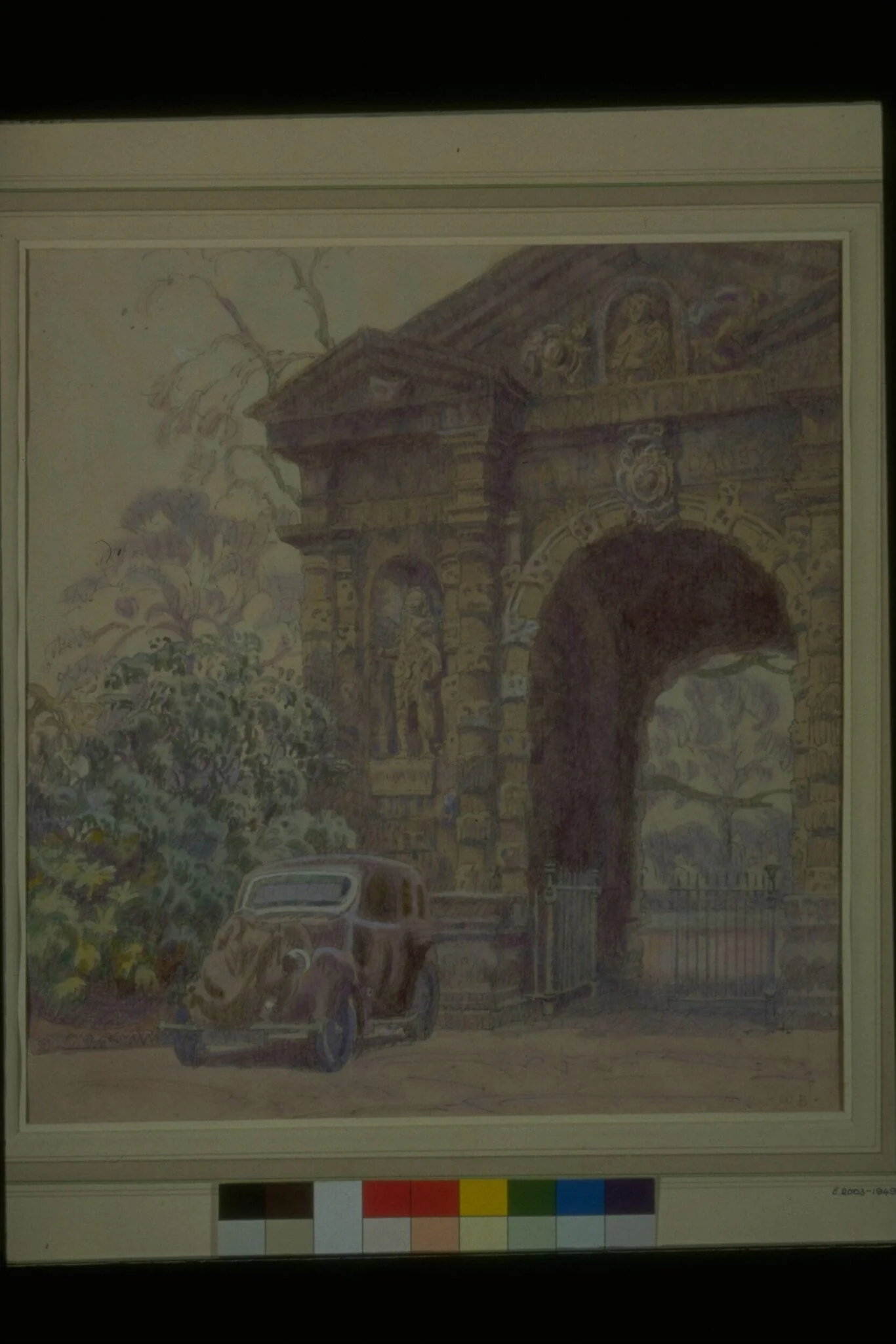 Entrance to the Botanical Garden, Oxford, Oxfordshire, by Walter Bayes, watercolor, 1940