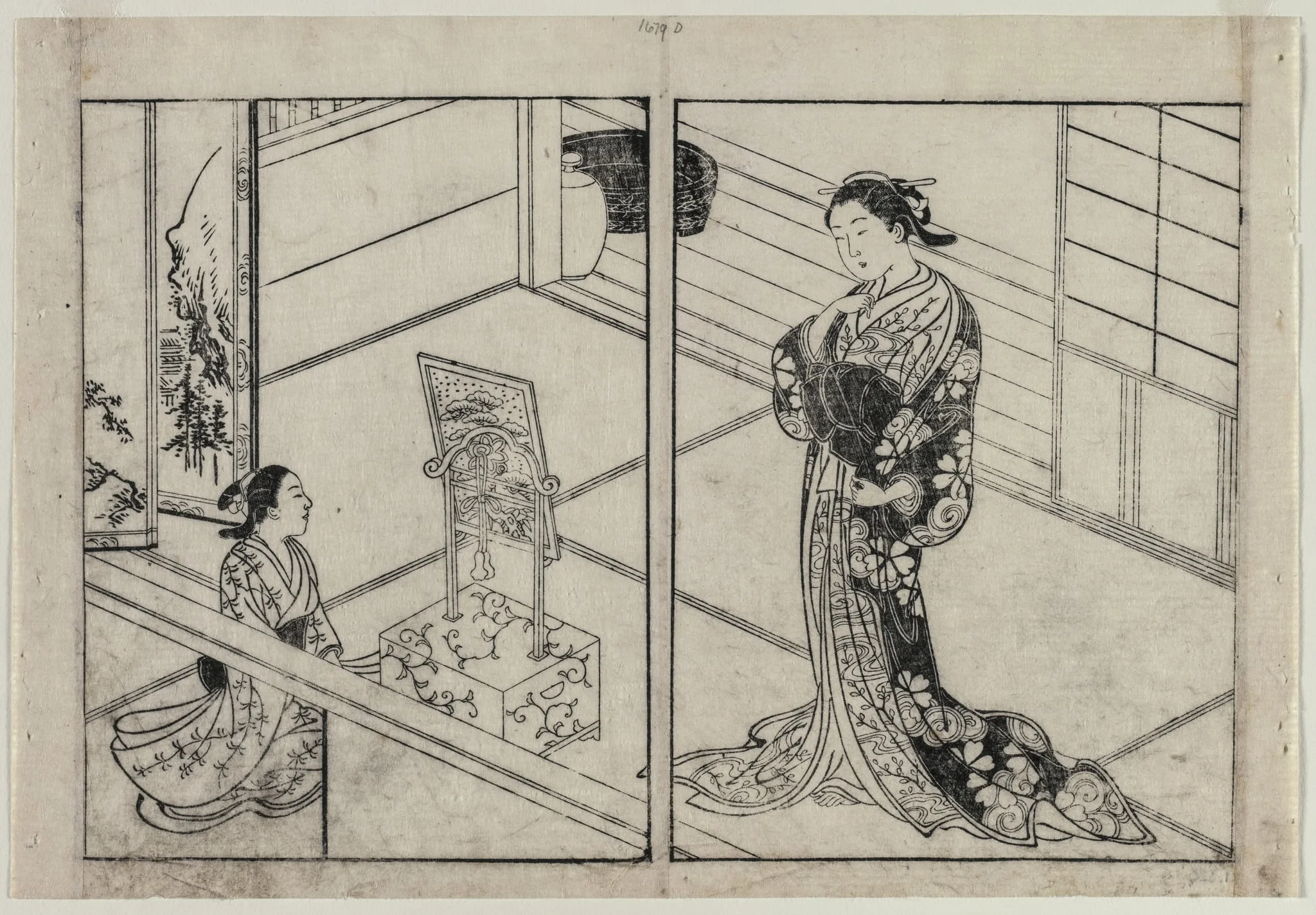 Woman and Child Beside a Mirror Stand, by Nishikawa Sukenobu, 1744