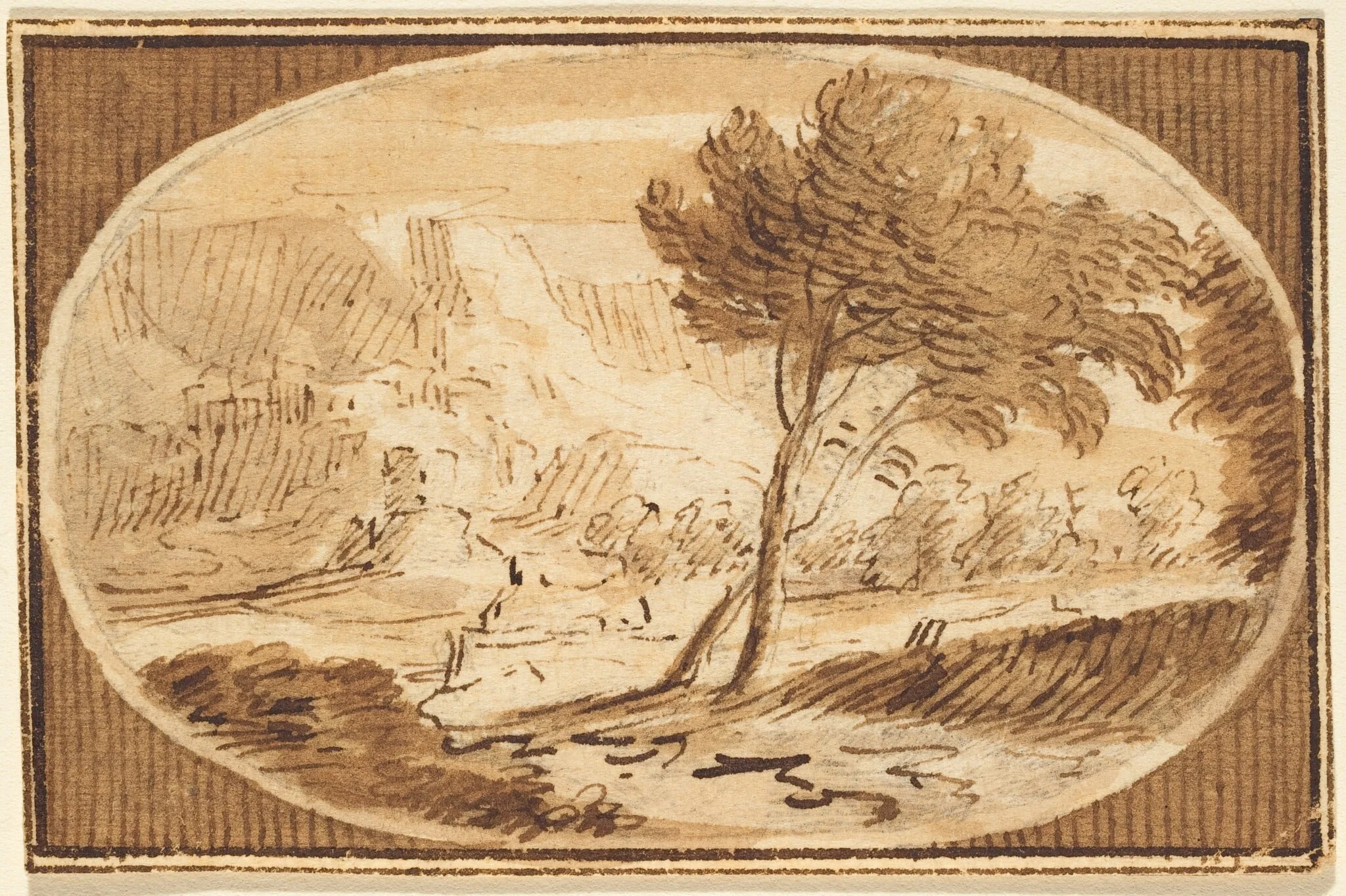 A Landscape with a Great Tree, by Herman van Swanevelt, ink, 1628