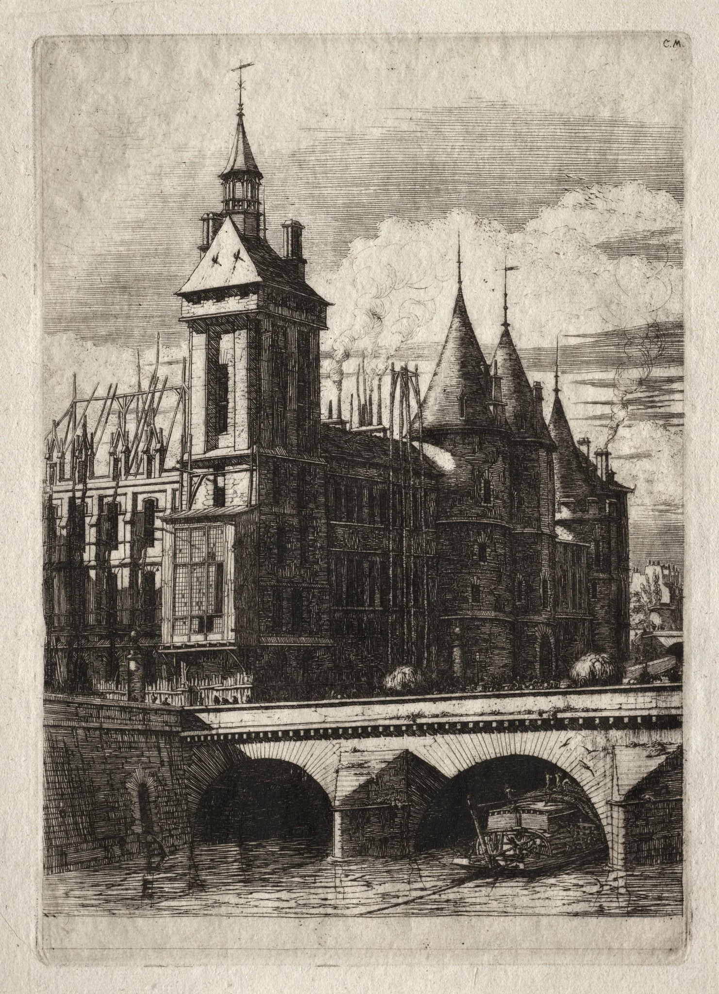 Etchings of Paris:  The Clock Tower, by Charles Meryon, 1852