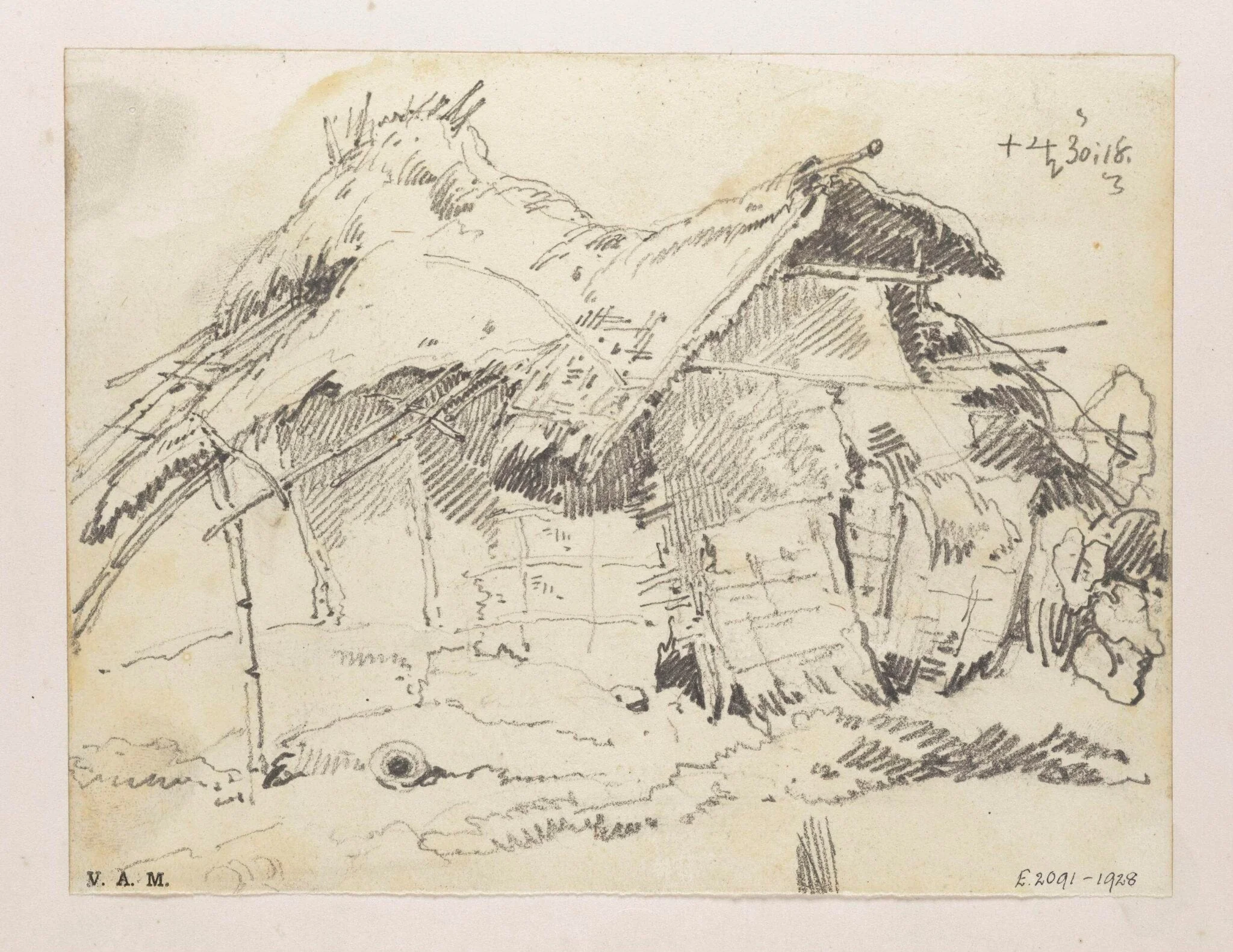 A dilapidated Indian village dwelling, by George Chinnery, 20