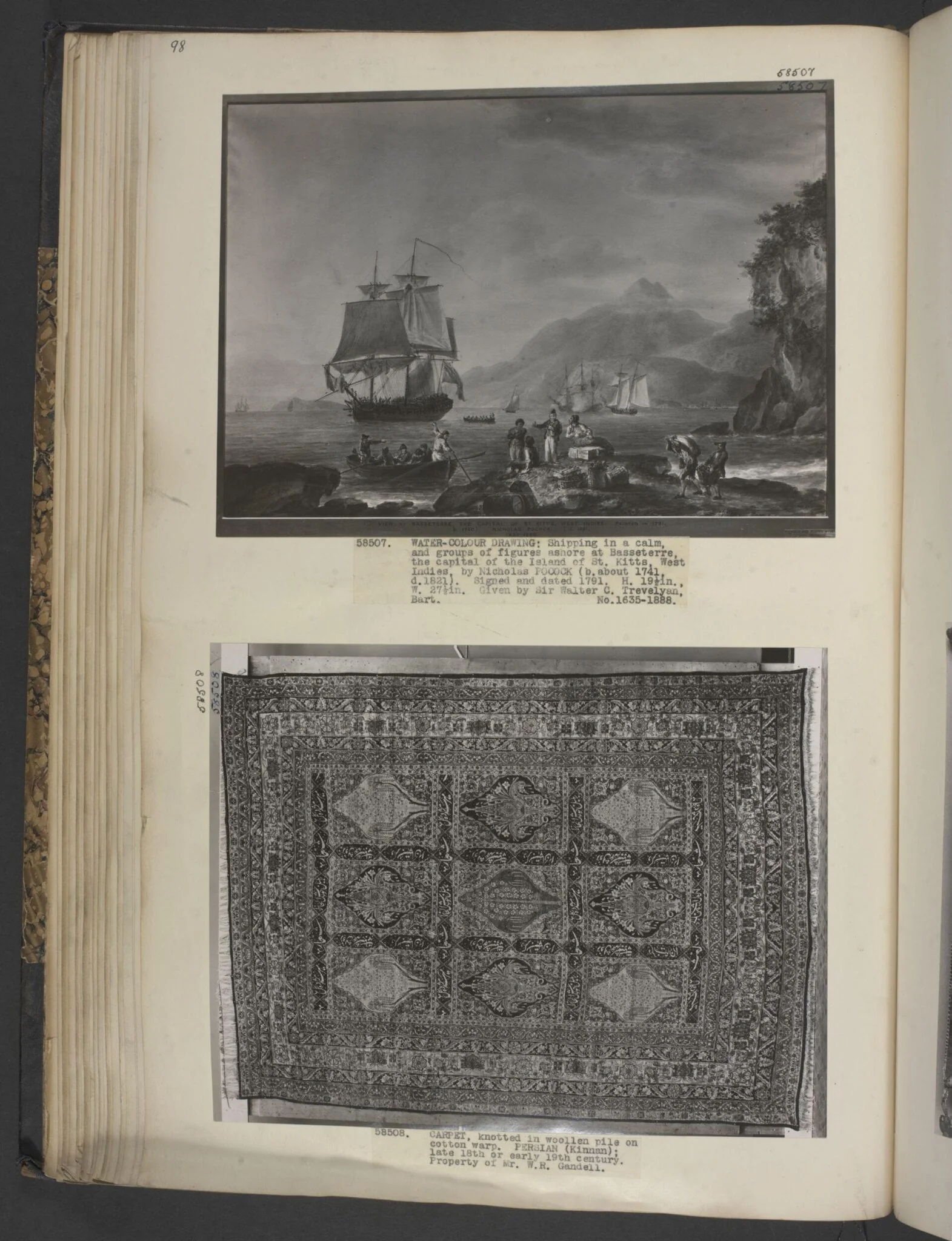 Shipping in a calm, and groups of figures ashore at Basseterre, the capital of the island of St. Kitts, West Indies