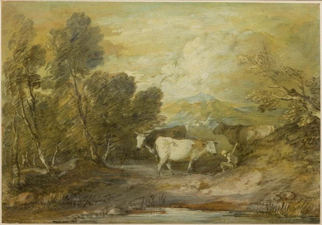 A Herdsman with Three Cows by an Upland Pool, by Thomas Gainsborough, 1784