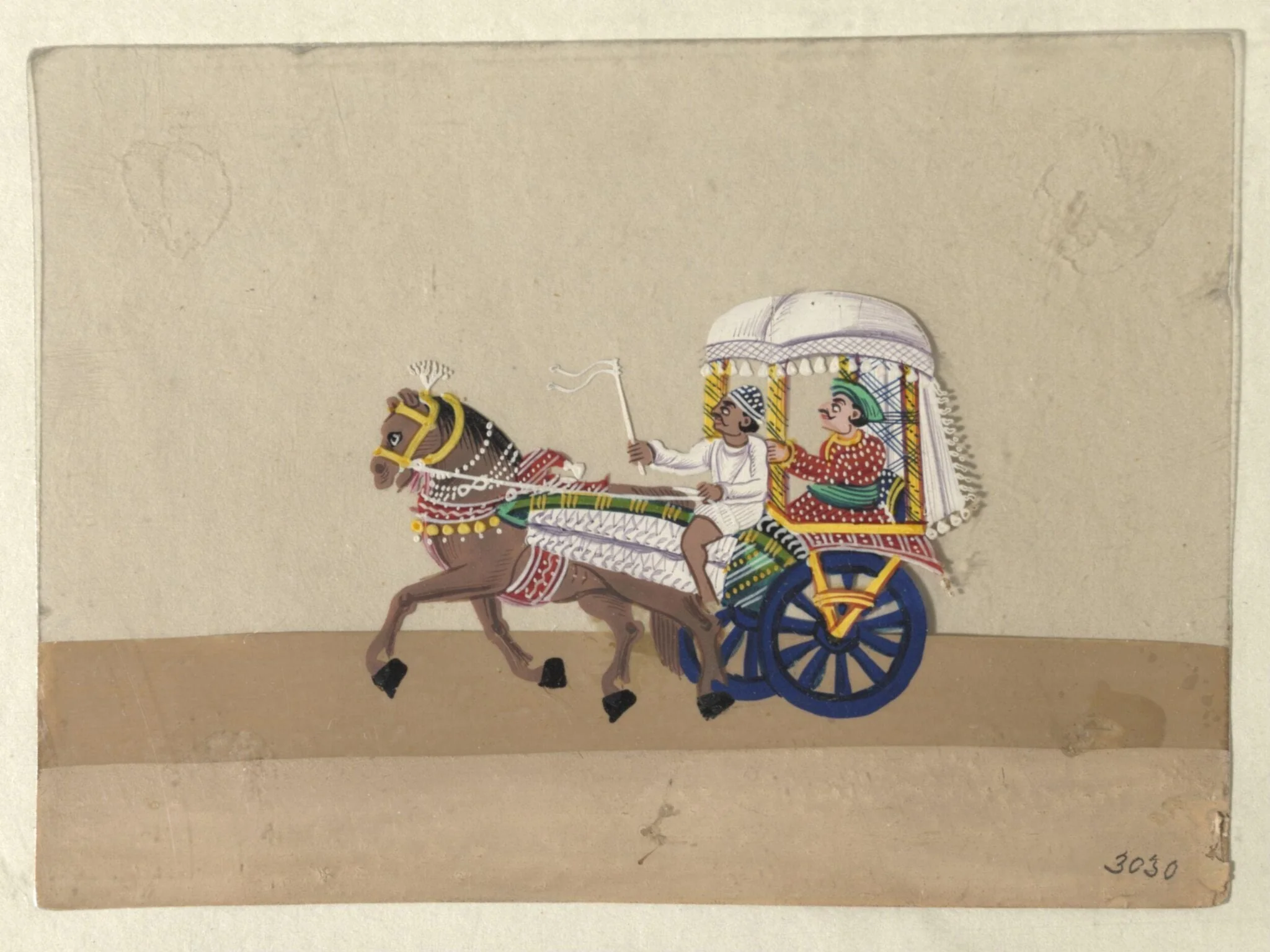 One of Twelve drawings depicting methods of transport, by Unknown, paint, 1870
