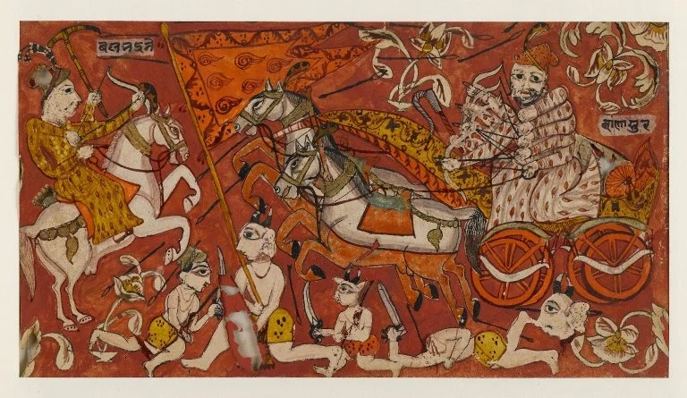 Battle Scenes from a Bhagavata Purana Series, by Unknown, unspecified, 1650
