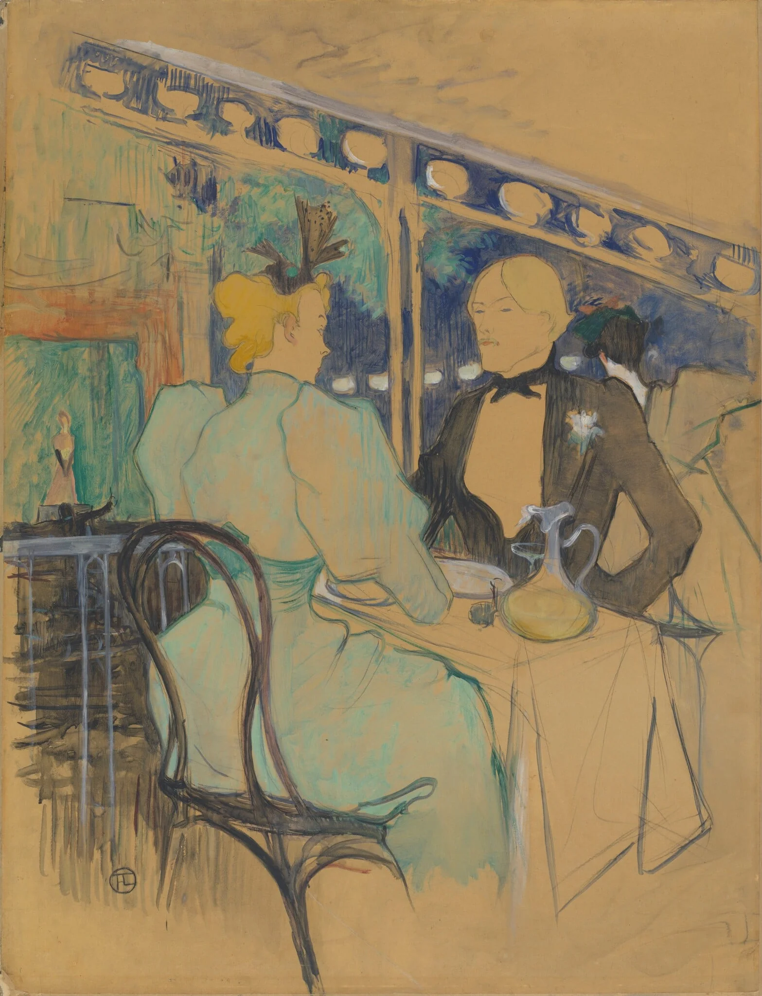 Fashionable People at Les Ambassadeurs (Aux Ambassadeurs: Gens Chic), by Henri de Toulouse-Lautrec, chalk, 1893