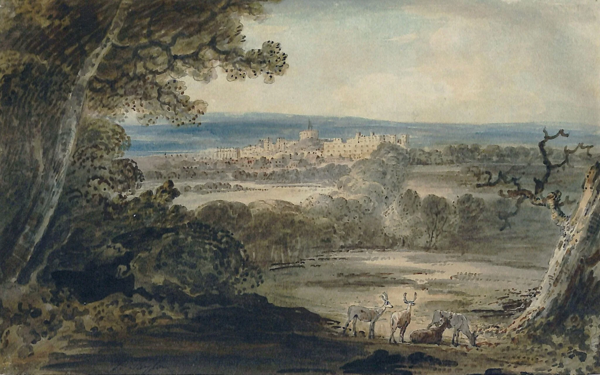 Windsor Forest and Castle, by Thomas Taylor, watercolor, 1800