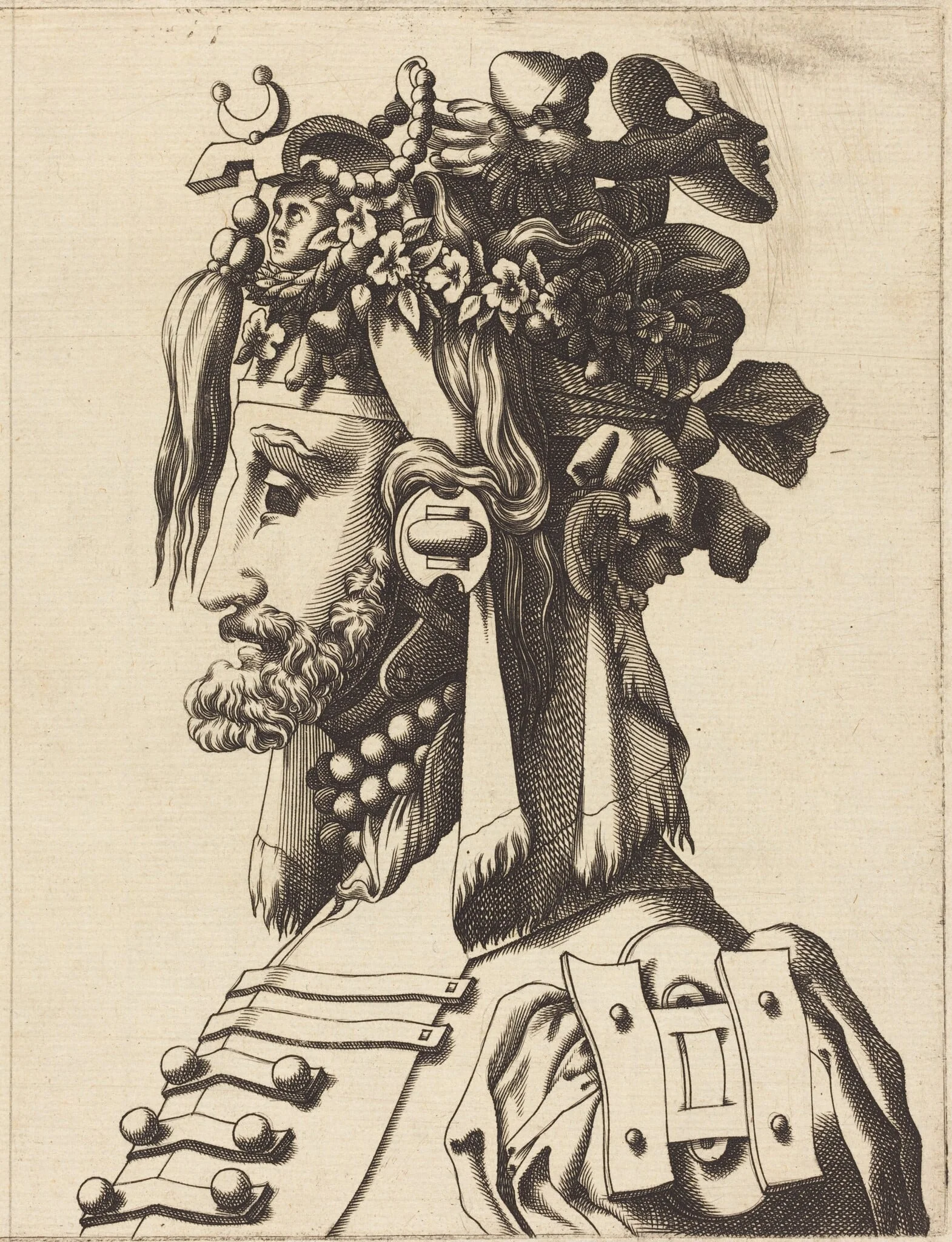 Bust of a Man in an Extravagant Costume, by French 16th Century, ink, 1560