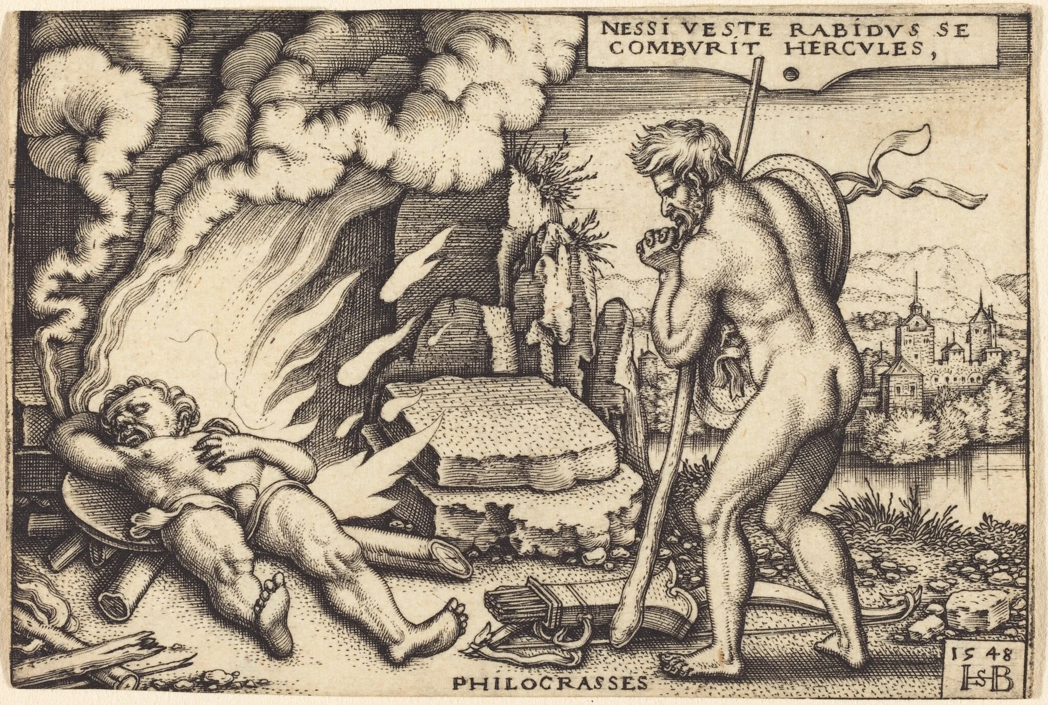 Death of Hercules, by Sebald Beham, ink, 1548
