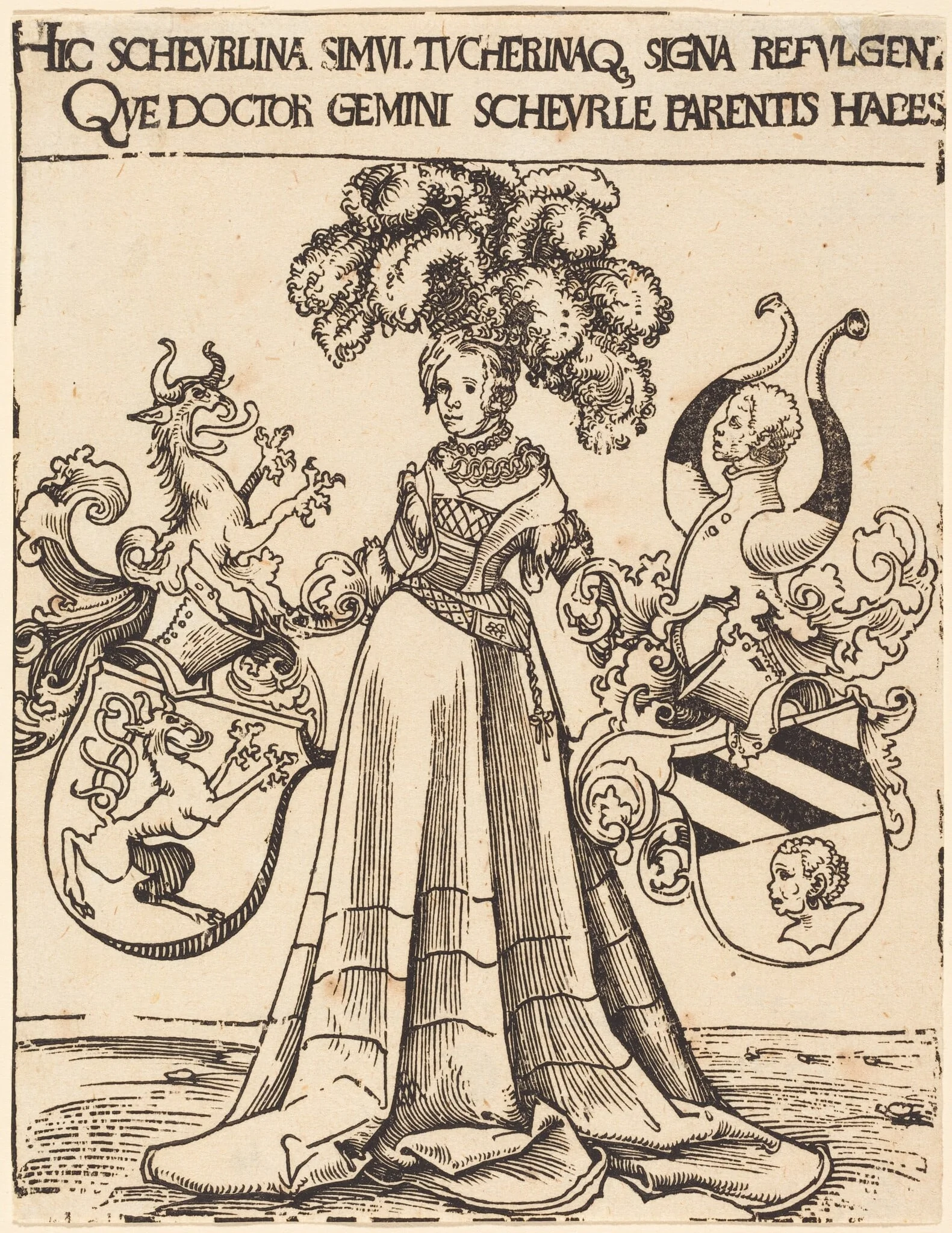 Bookplate of Scheurl and Tucher, by Lucas Cranach the Elder, ink, 1512
