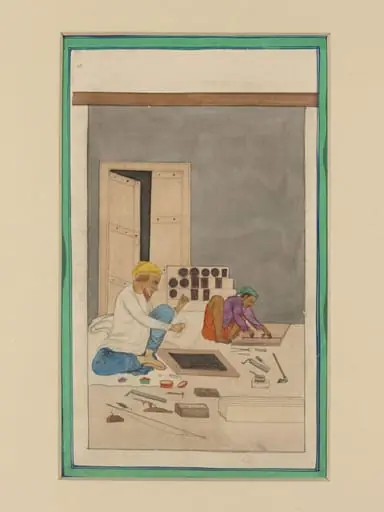 One of three drawings of Indian craftsmen.
