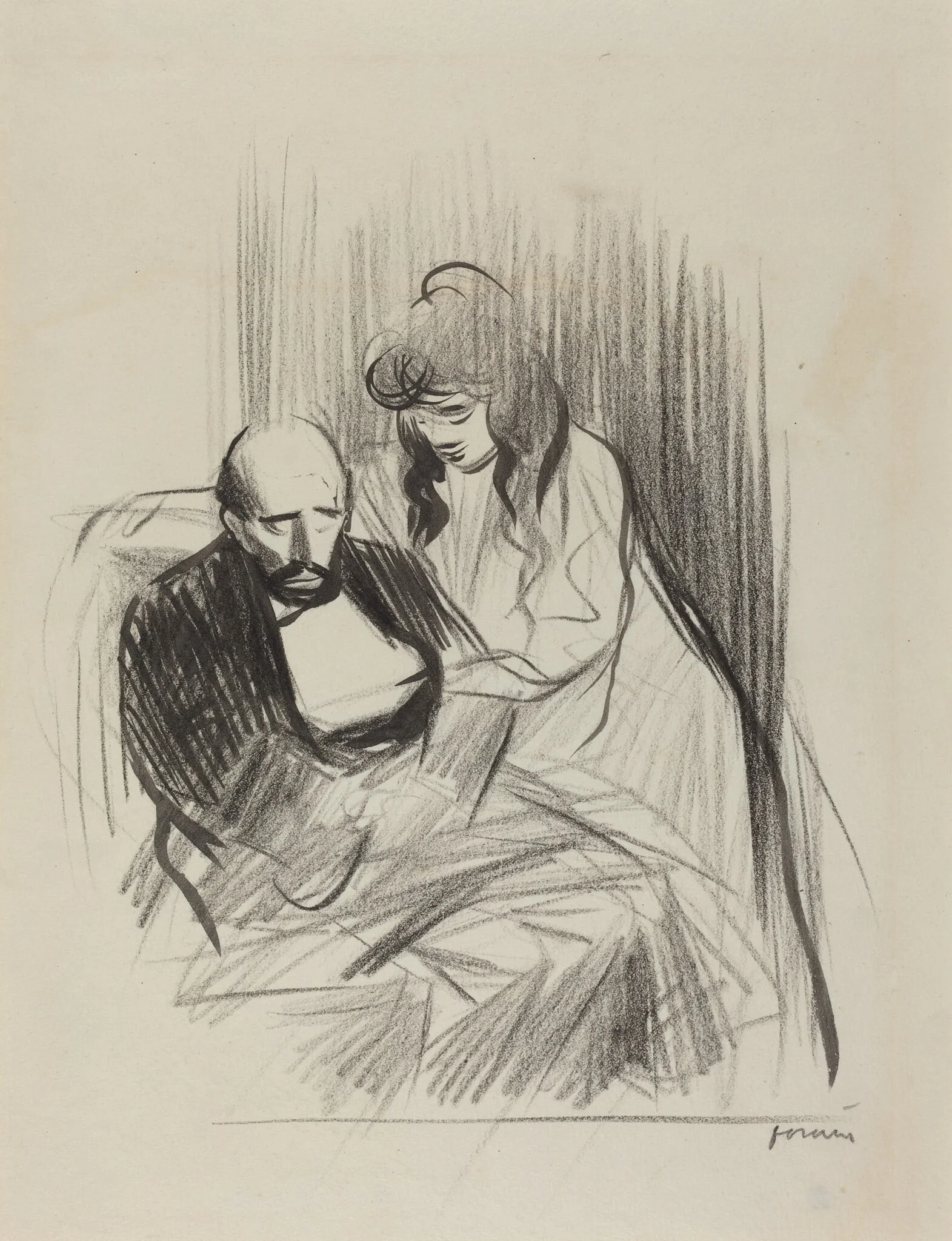 Consolation, by Jean-Louis Forain, ink, 1892