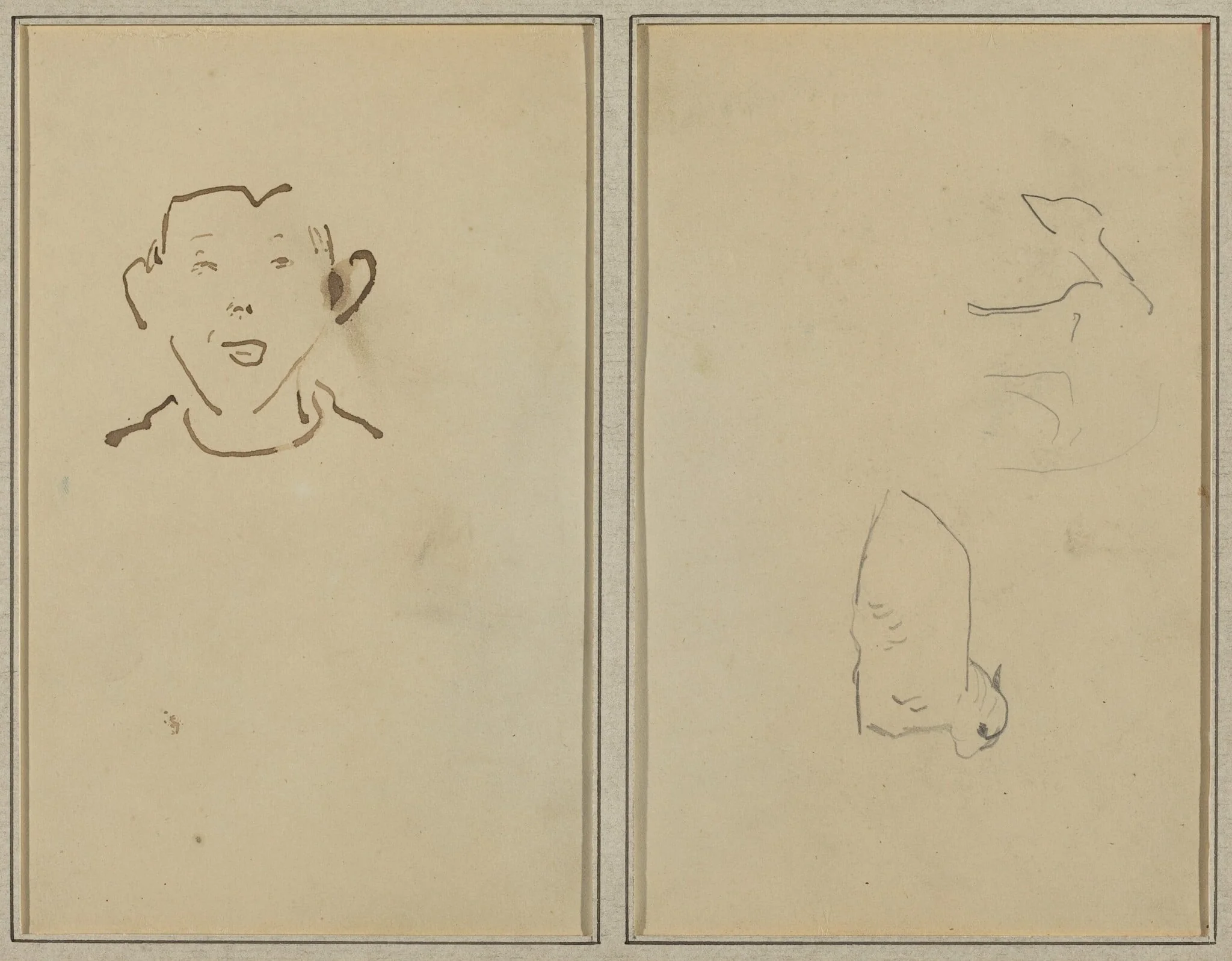 Boy's Face; Two Sheep [verso], by Paul Gauguin, ink, 1886