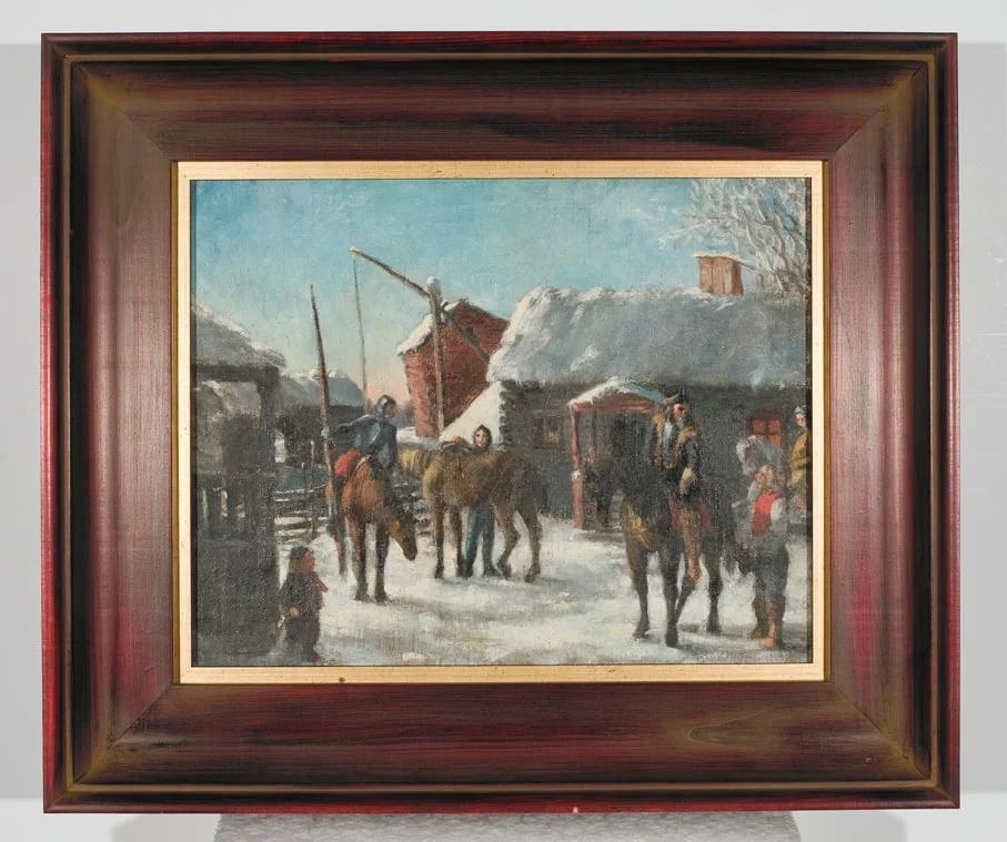 Ratsumiehiä talon pihalla, by Akseli Gallen-Kallela, unspecified