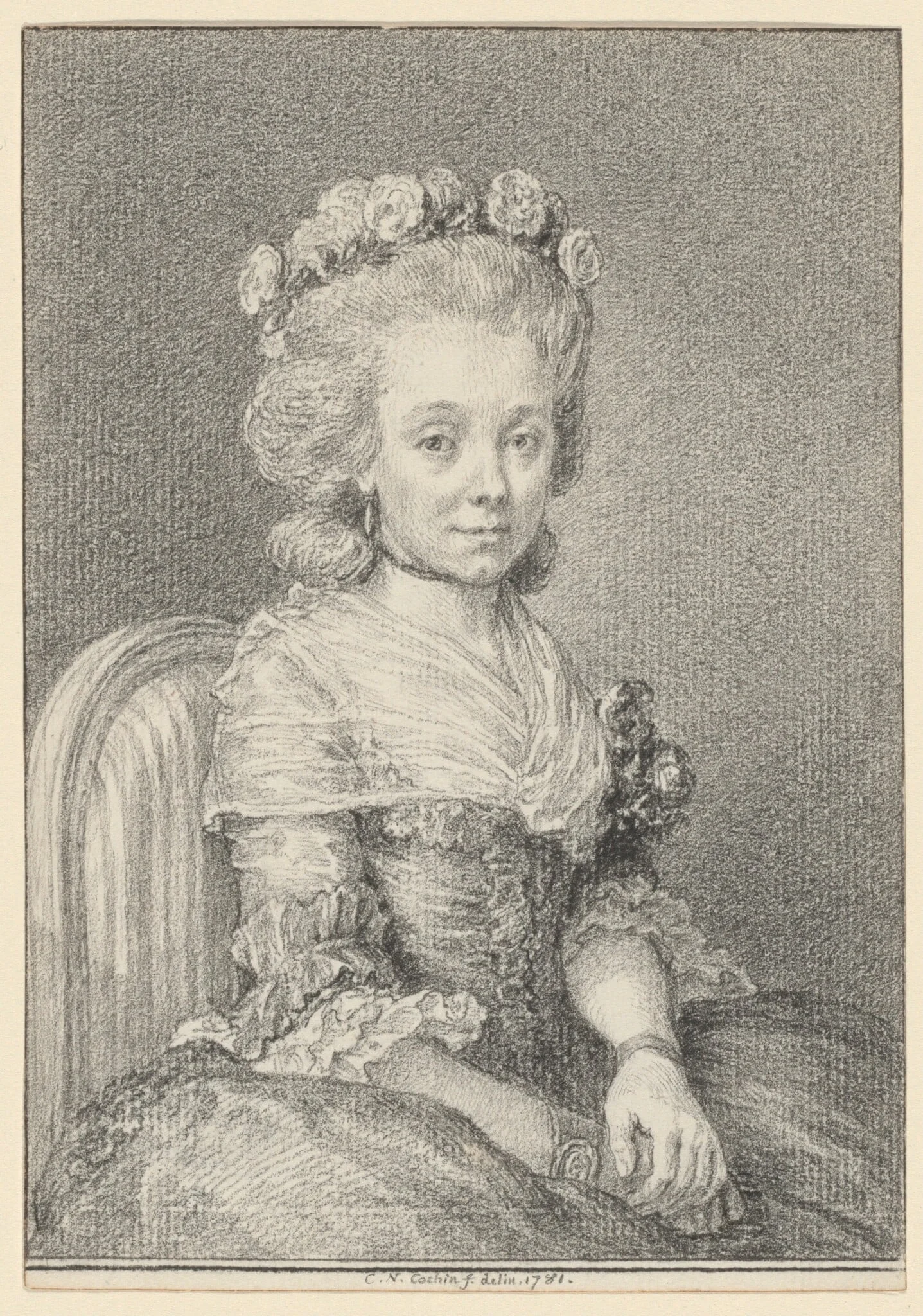 Mademoiselle Grogniard, Dame de Saint-Just, by Charles-Nicolas Cochin II, chalk, 1781