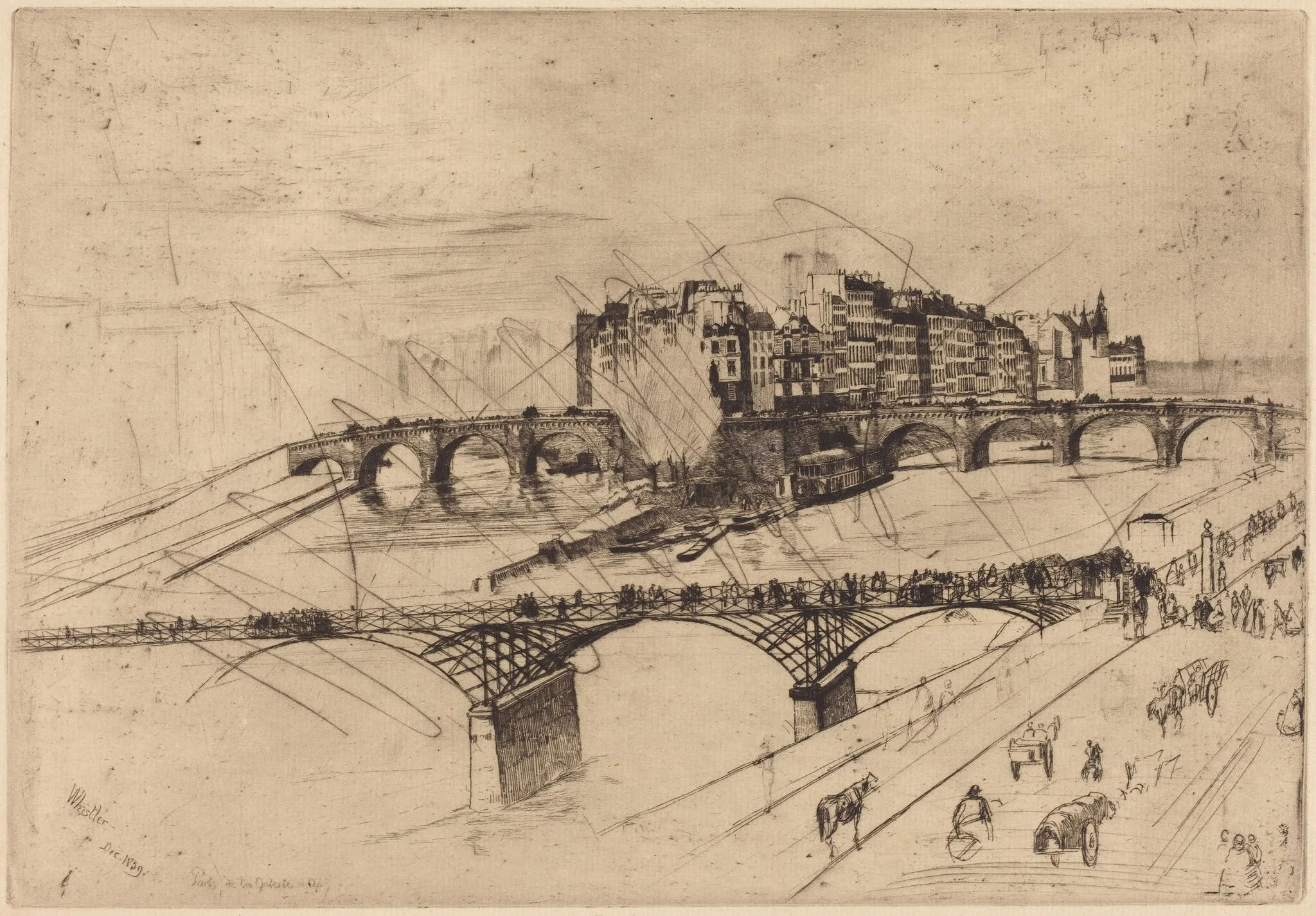 Isle de la Cité, Paris, by James McNeill Whistler, ink, 1859