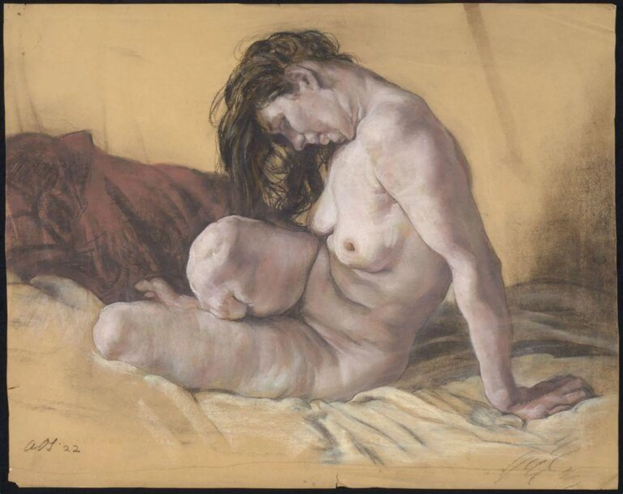 Female nude seated on a bed, by Austin Osman Spare, 1922