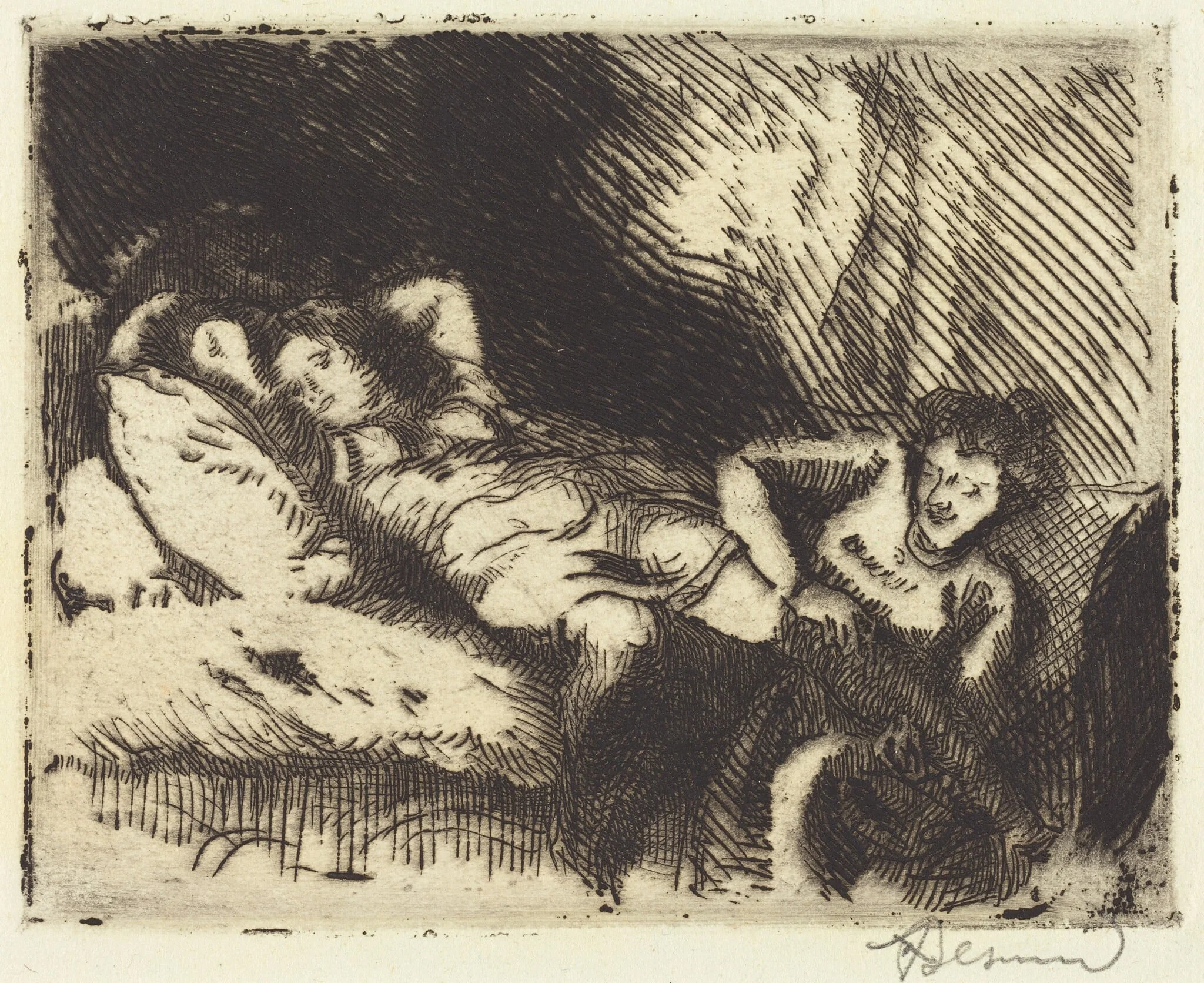 Going to Bed (Le coucher), by Paul-Albert Besnard, ink, 1913